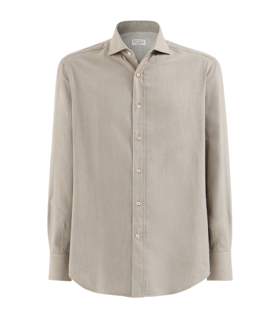 Brunello Cucinelli Mens Cotton-Blend Chevron Flannel Shirt