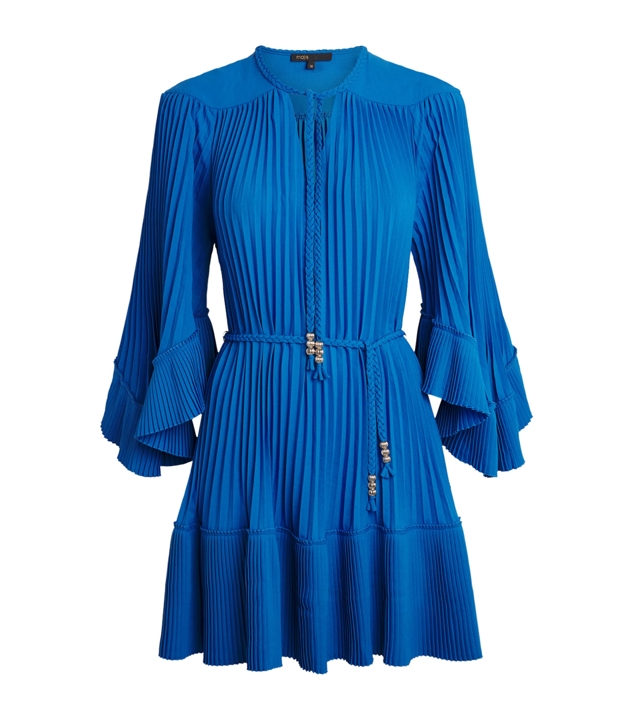 Maje Womens Pleated Belted Mini Dress Blue