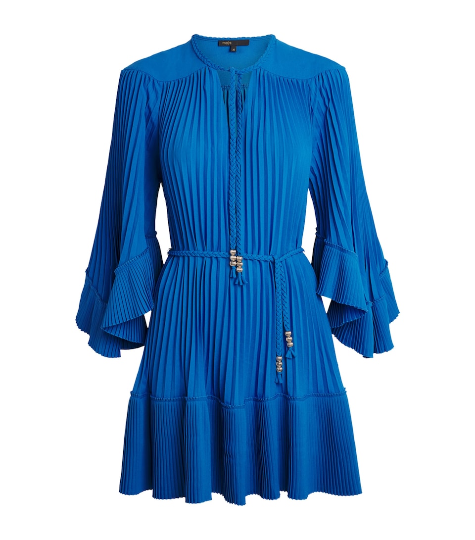 Maje Womens Pleated Belted Mini Dress Blue
