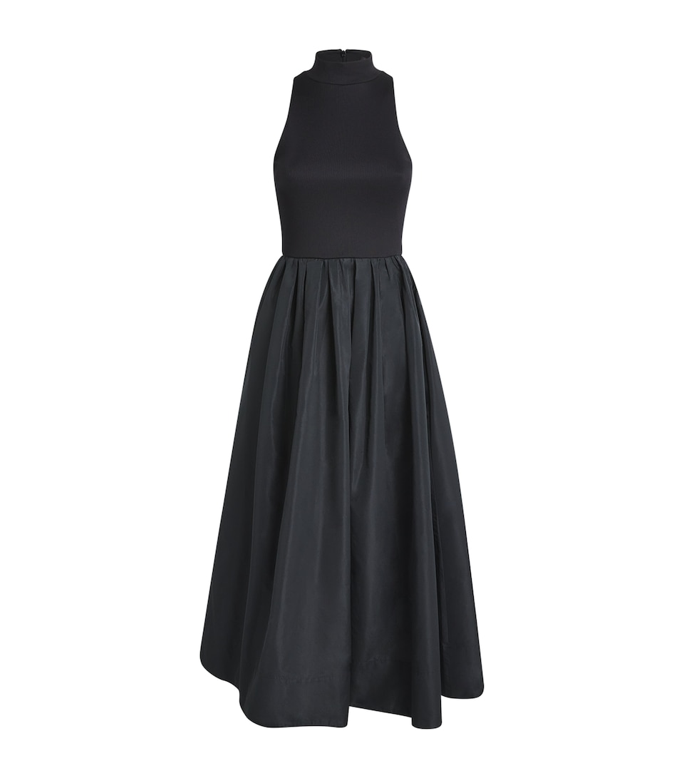Rib-Knit Taffeta Midi Dress