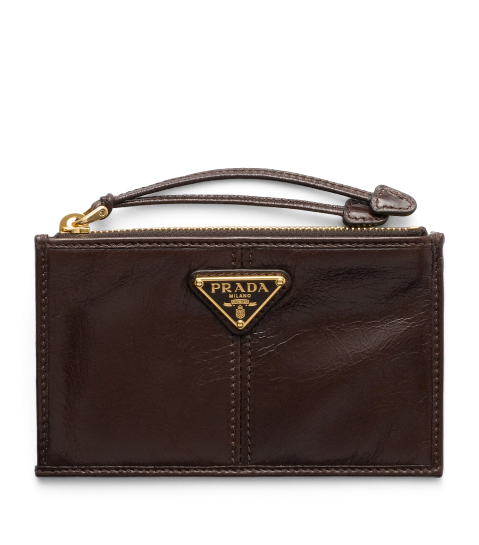 Prada Leather Zipped Card Holder Brown