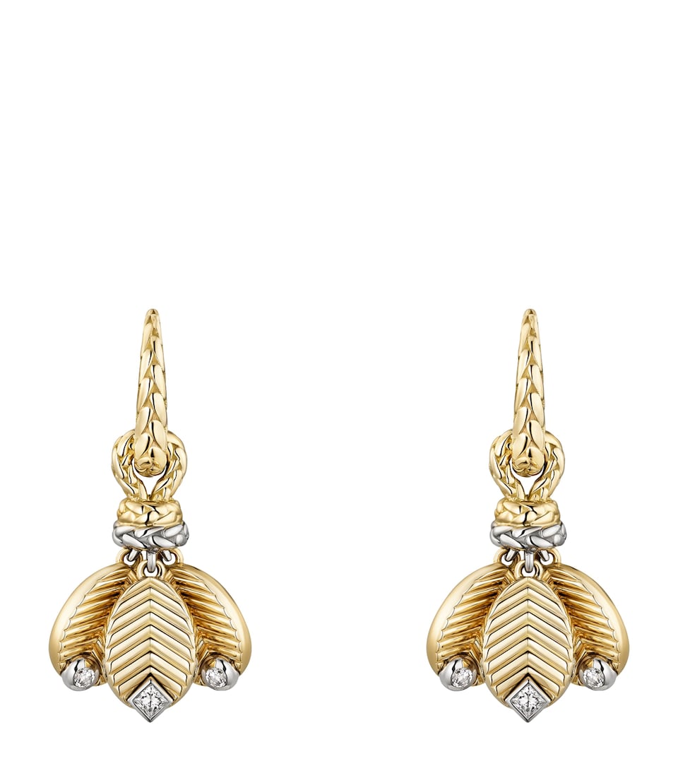 Yellow Gold, White Gold and Diamond Grain de Café Drop Earrings
