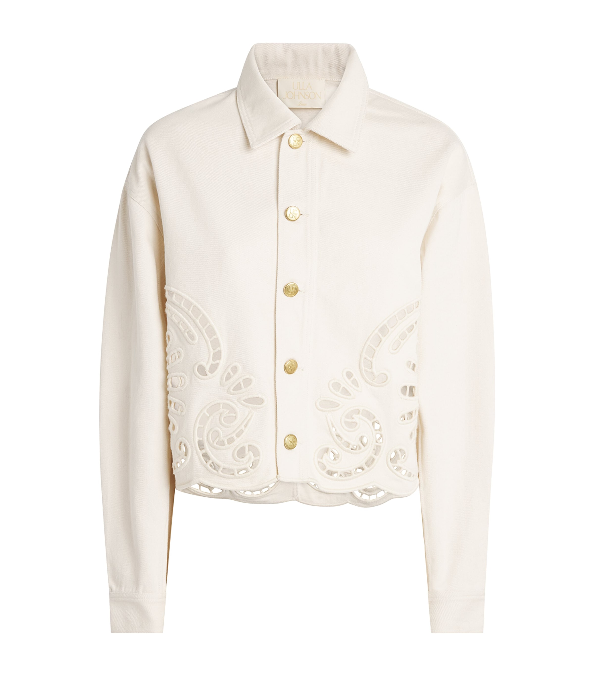 Ulla Johnson Womens Bobbi Eyelet Denim Jacket Cowrie