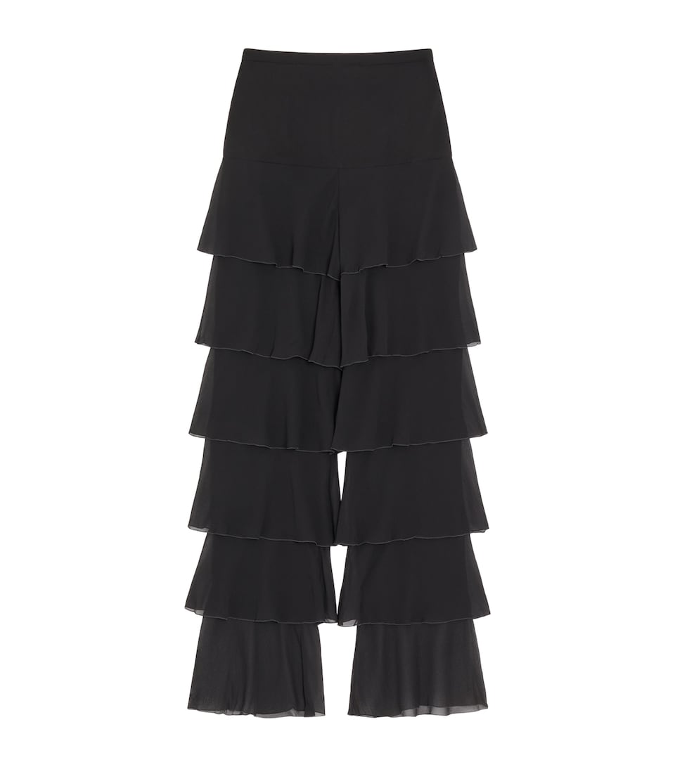 Valentino Womens Silk Georgette Ruffled Trousers
