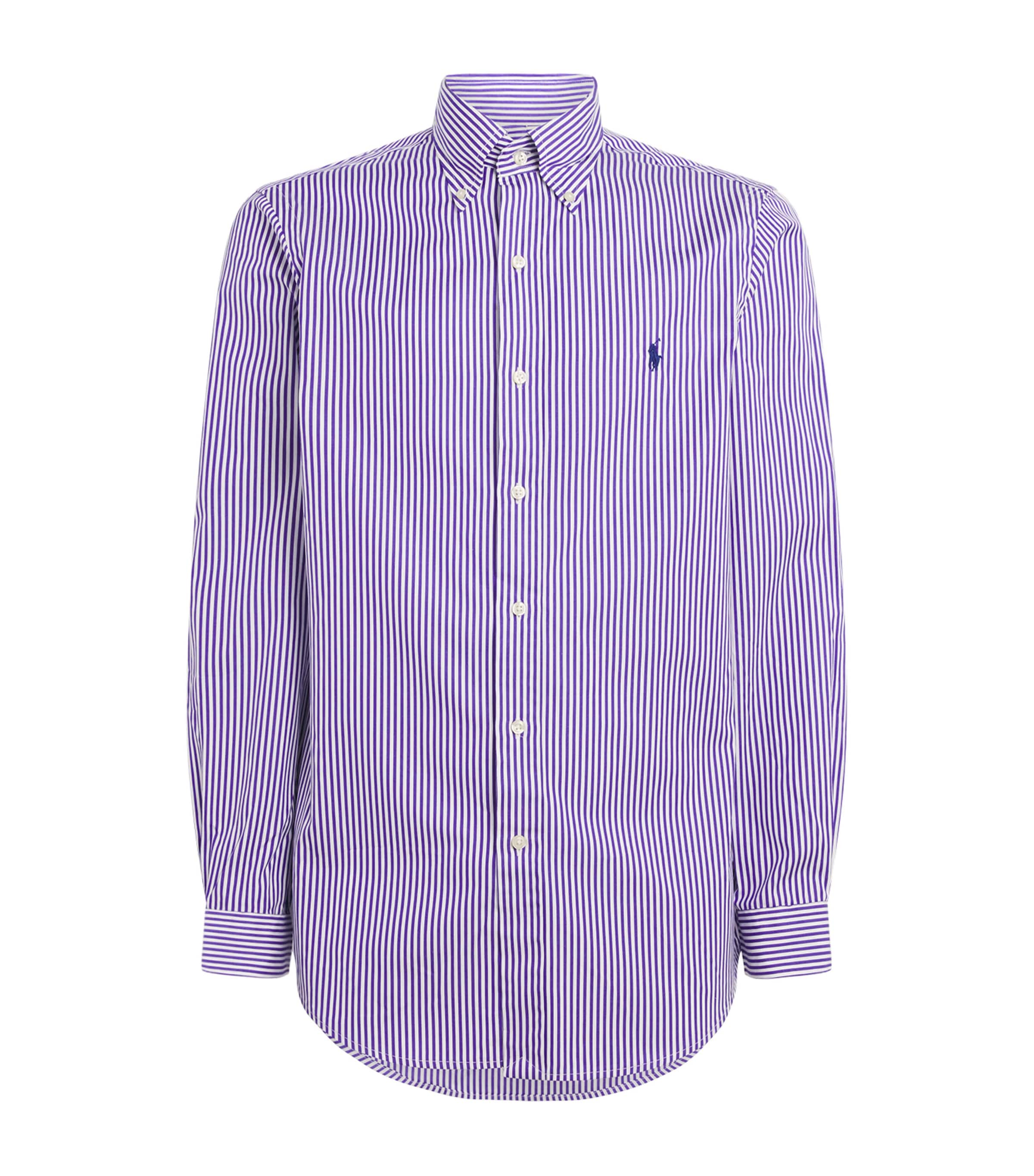 Polo Ralph Lauren Mens Cotton Poplin Custom Fit Stripe Shirt Wht Cbana Prpl