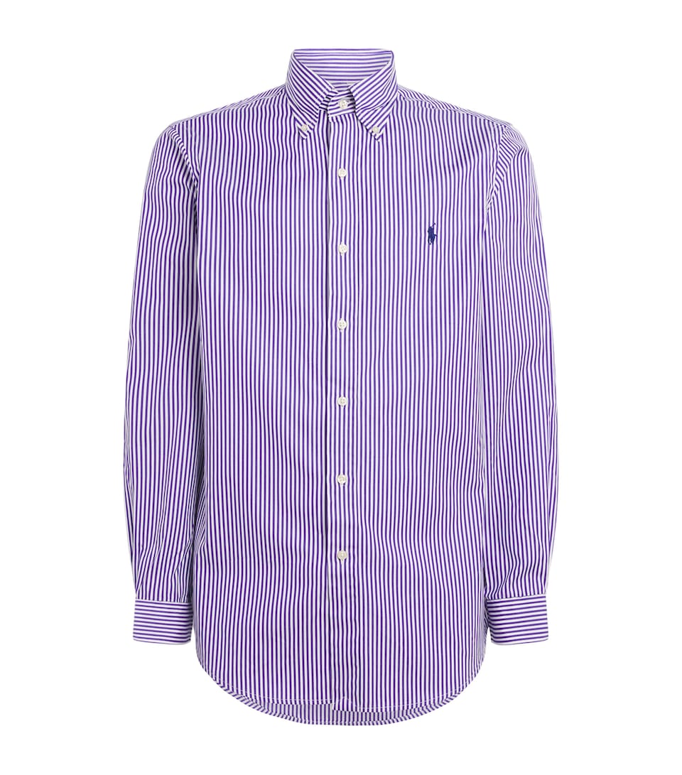 Polo Ralph Lauren Mens Cotton Poplin Custom Fit Stripe Shirt Wht Cbana Prpl