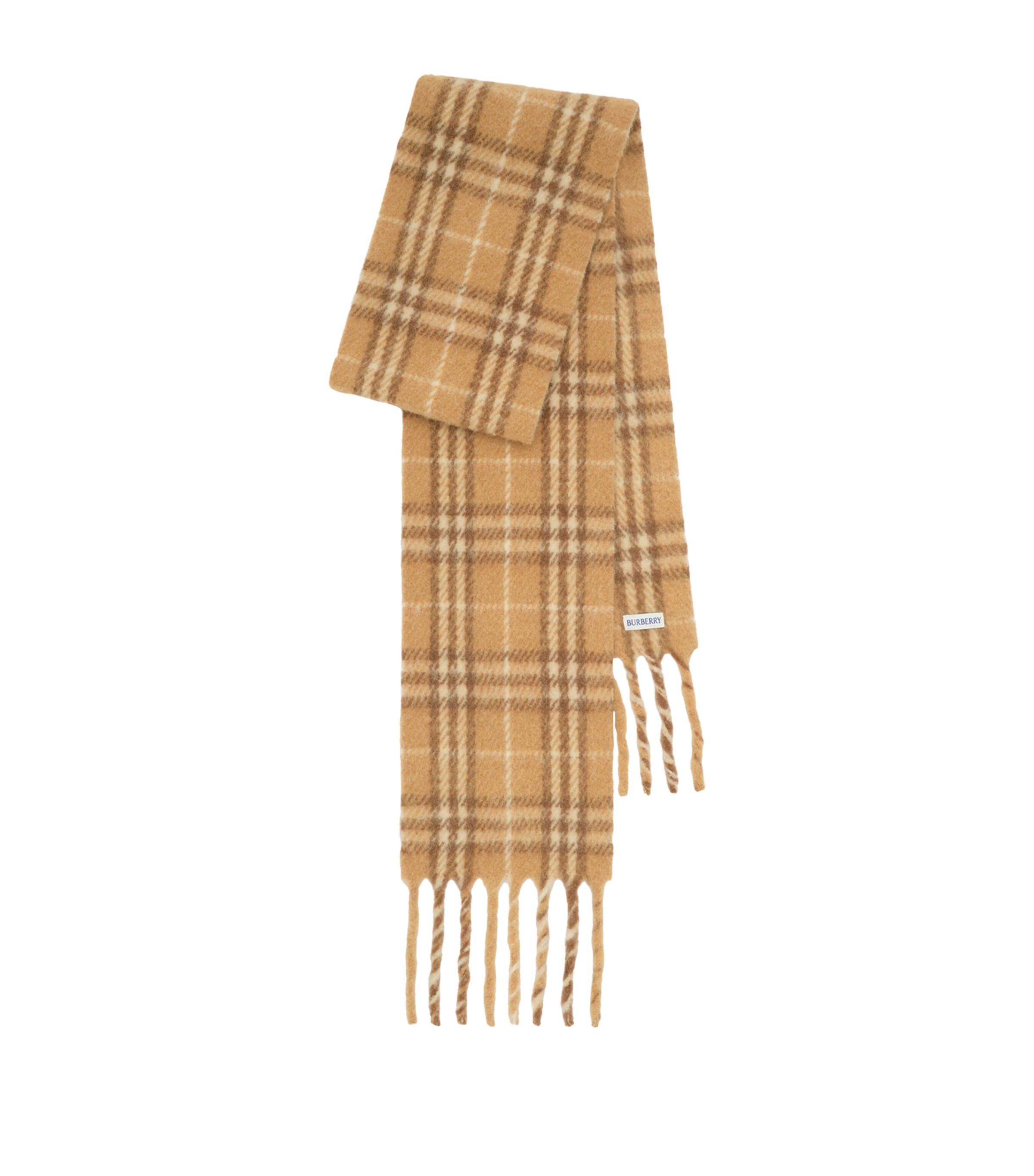 Burberry Alpaca-Wool-Blend Narrow Check Scarf Finch Beige