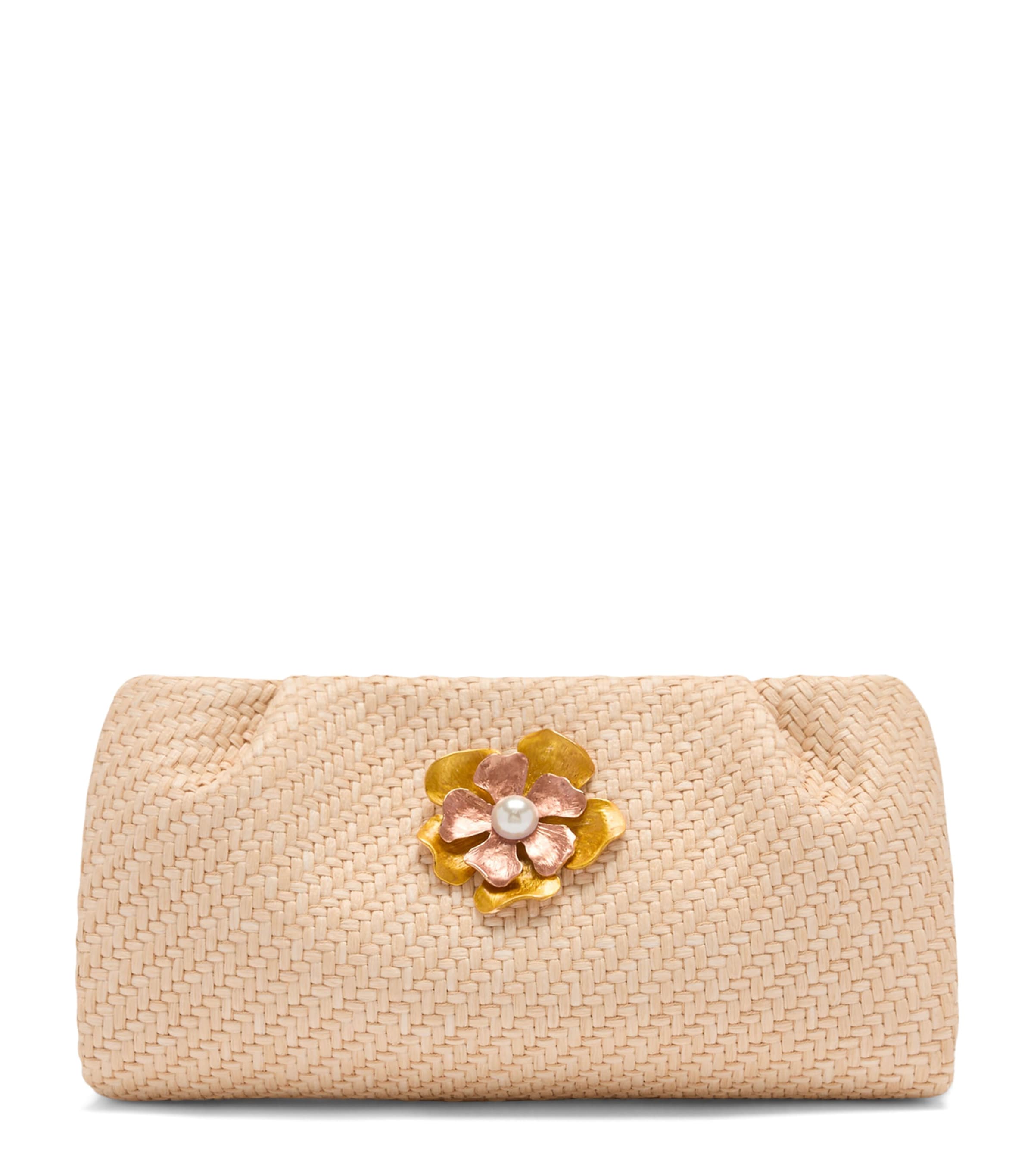 Raffia-Leather Vittoria Clutch Bag