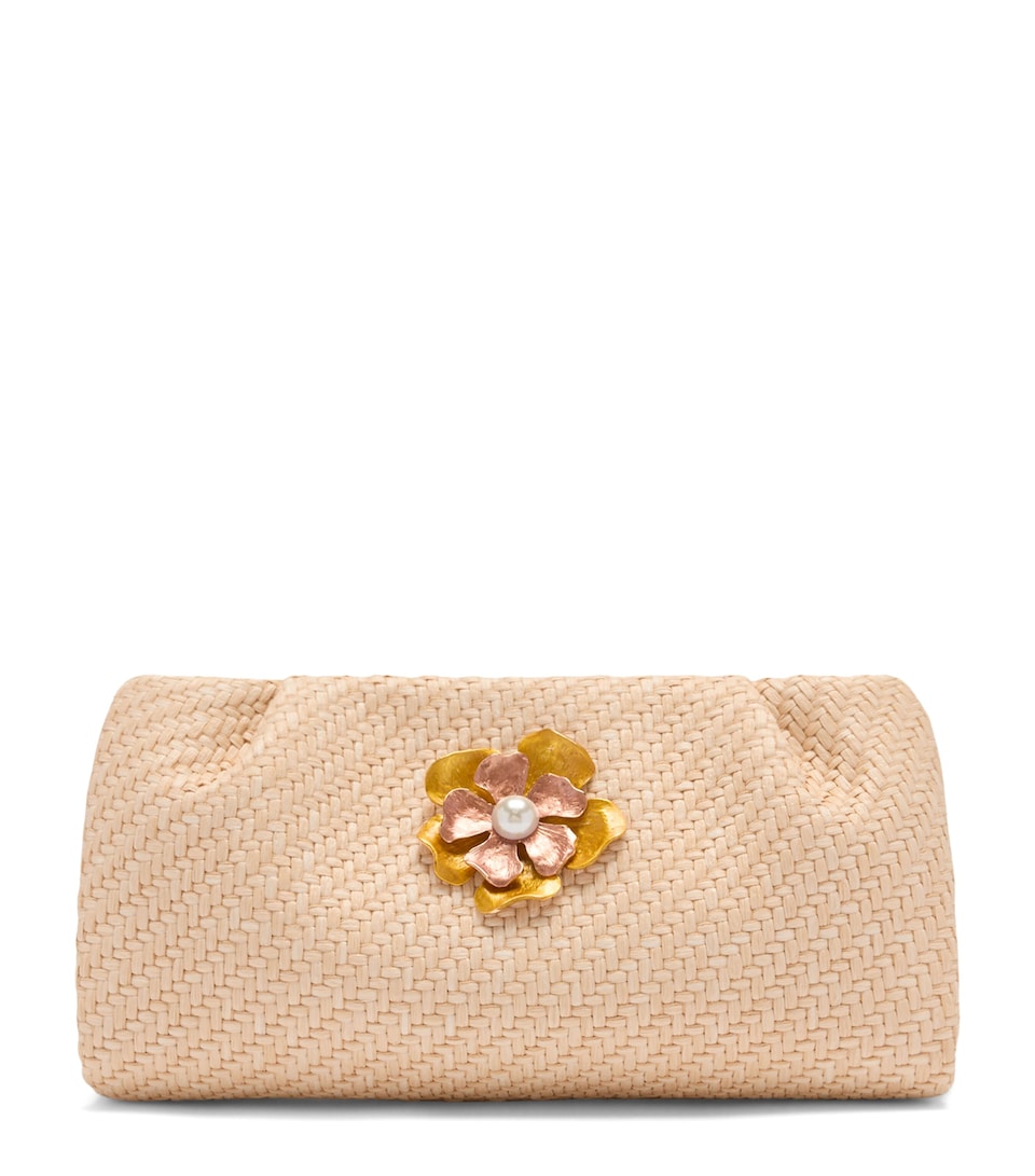 Raffia-Leather Vittoria Clutch Bag
