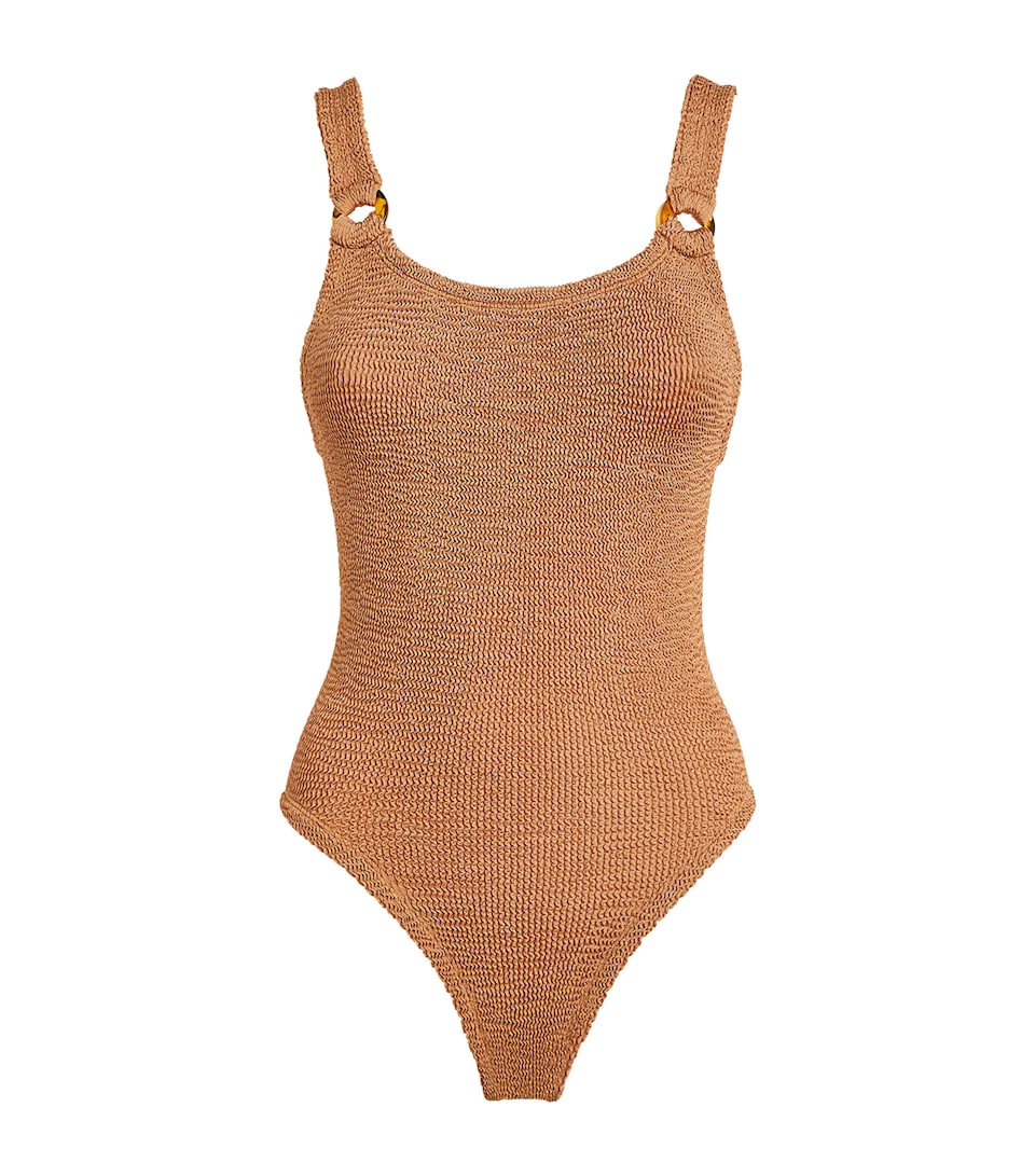 Hunza G Womens Metallic Domino Swimsuit Metallic Cocoa