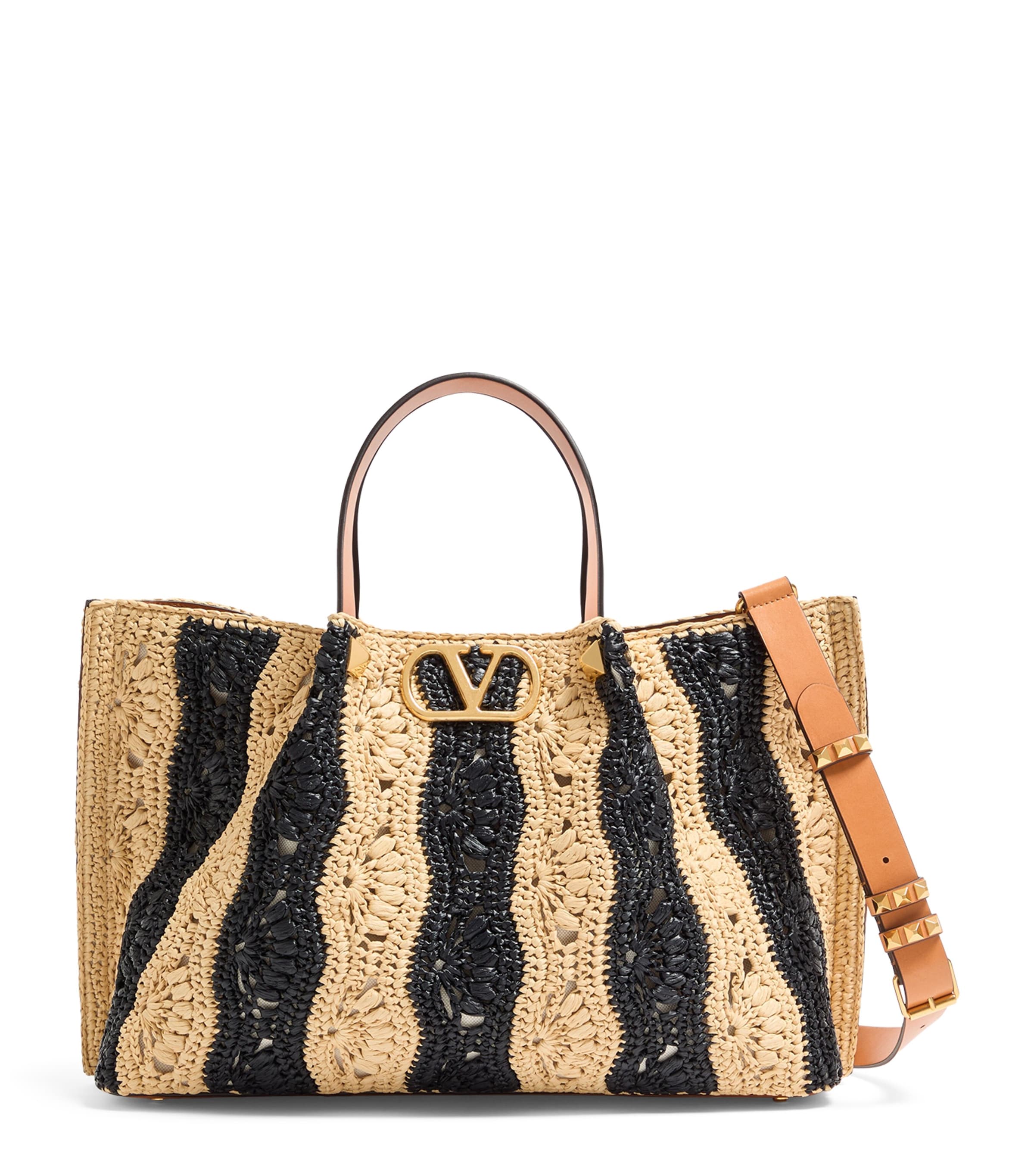 Medium Raffia VLogo Tote Bag