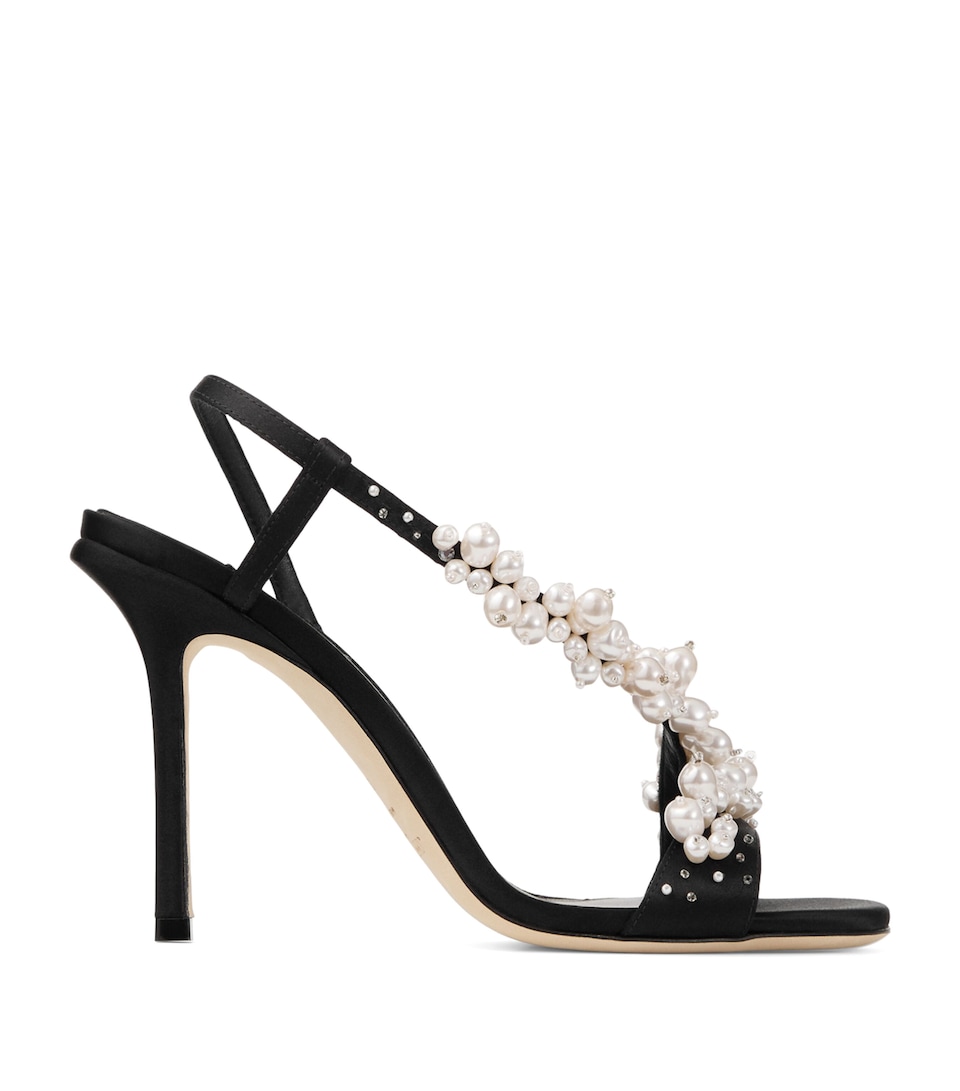 Jimmy Choo Irina 100 Satin Pearl-Embellished Sandals Black/pearl/crystal