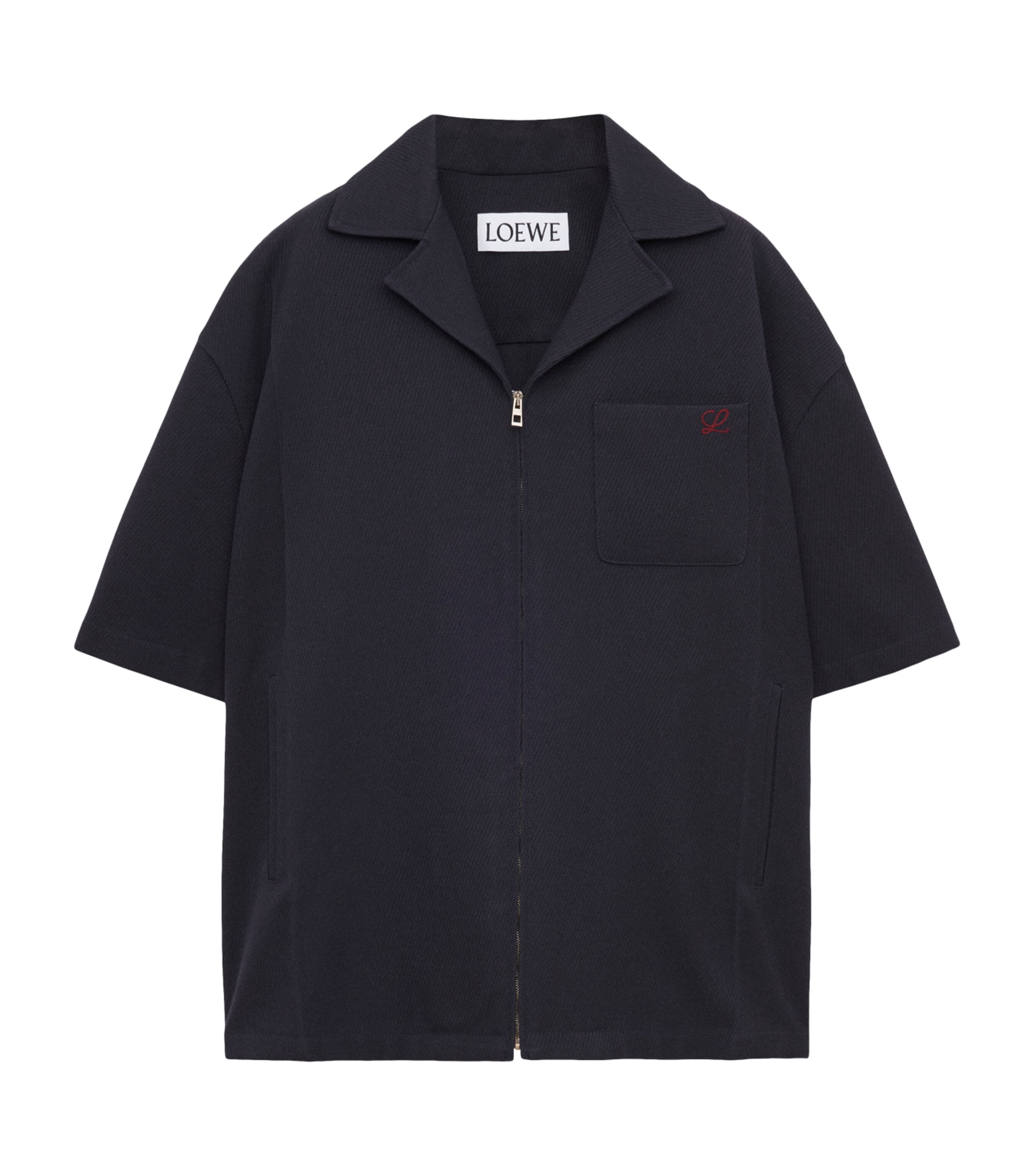 Wool Short-Sleeve Zip-Up Shirt