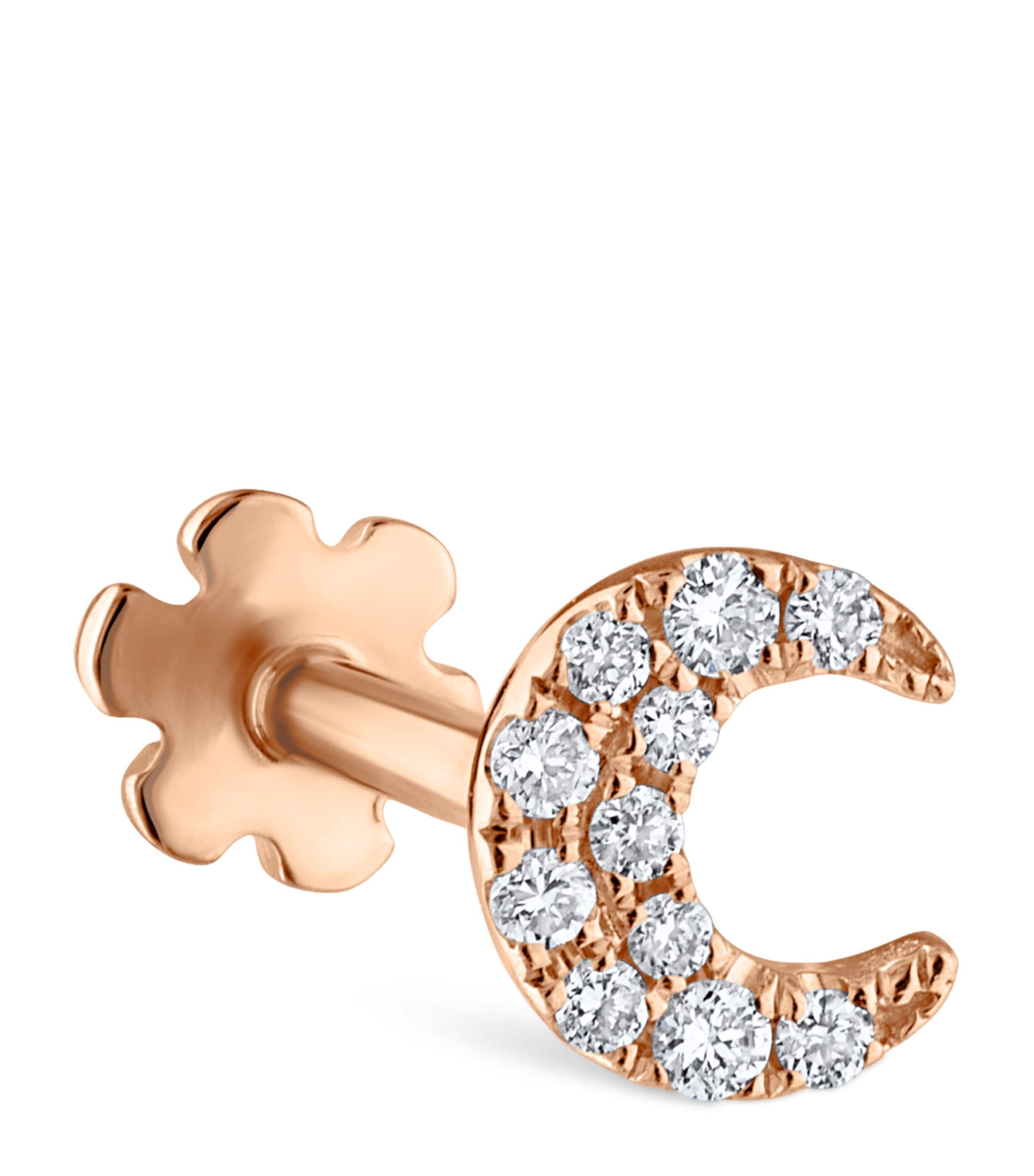 Maria Tash Gold Diamond Moon Threaded Stud Earring (4.5mm) Rose Gold