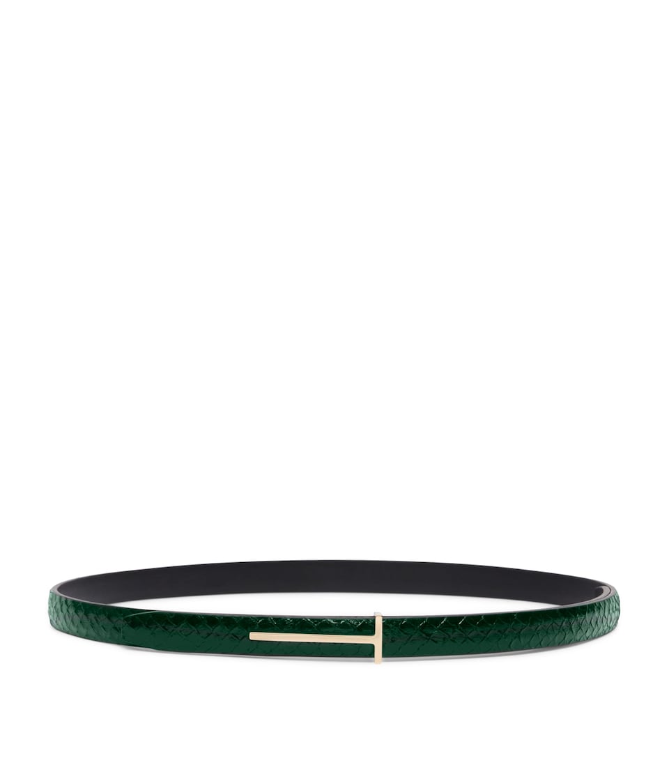 TOM FORD Leather Python-Print T Icon Belt Gdr