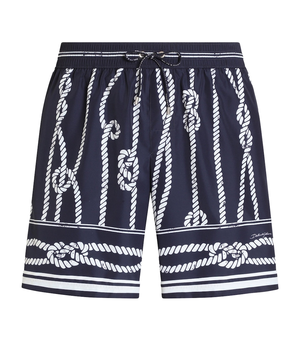 Dolce&Gabbana Mens Knot Print Mid-Length Swim Shorts Corde F.blu Na