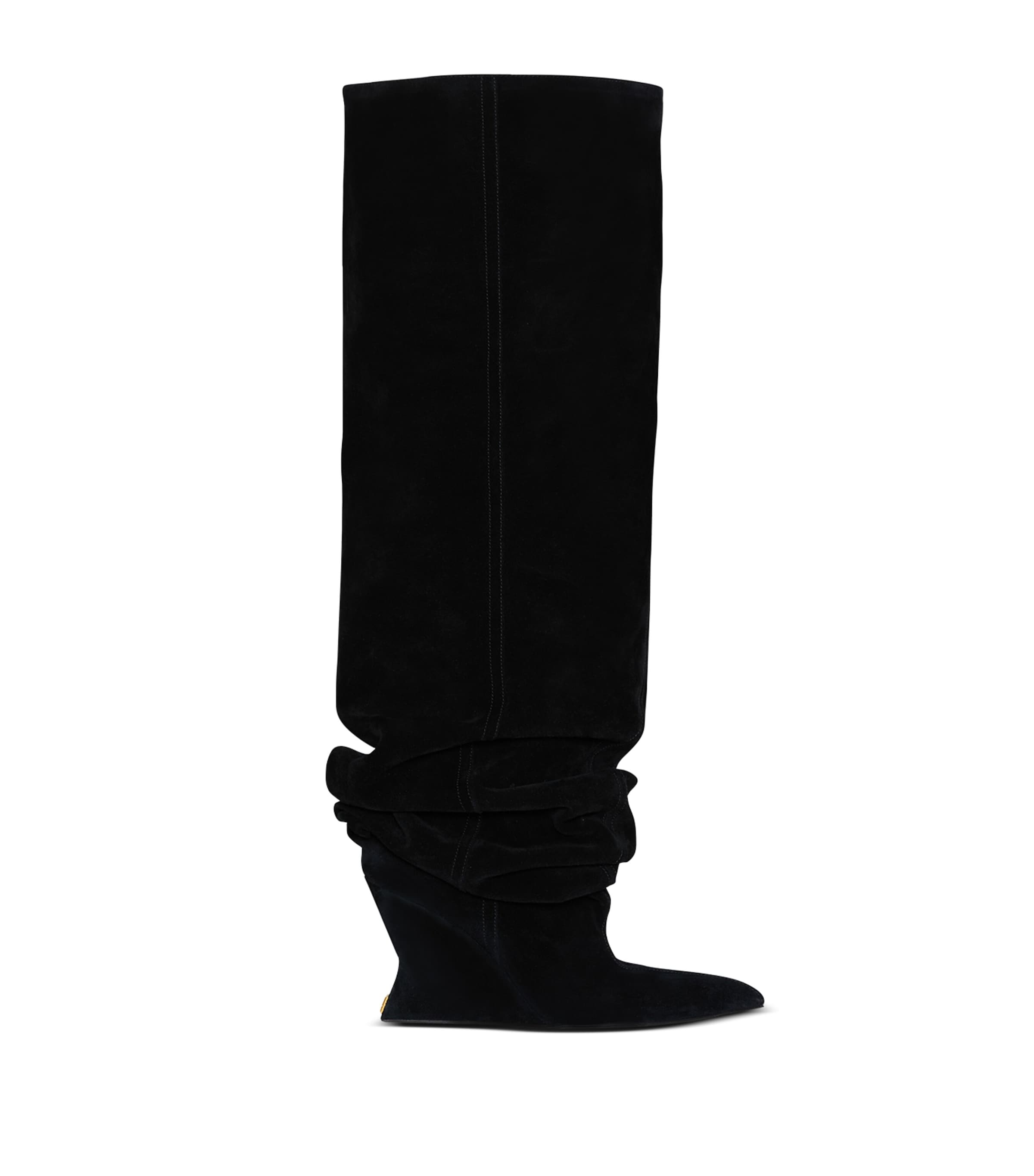 Balmain Suede Knee-High Wedge Boots 95 Noir