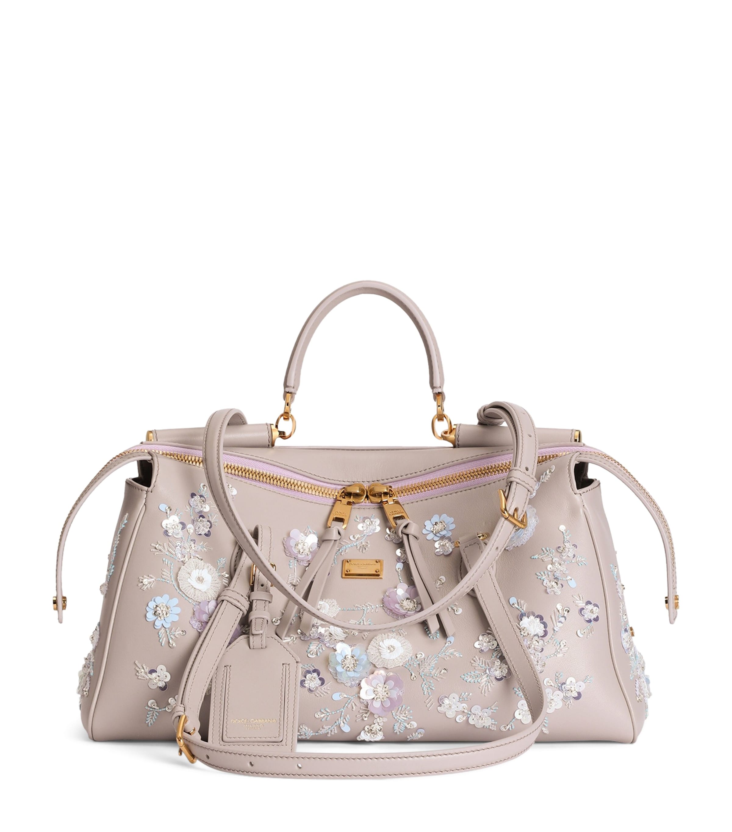 Dolce&Gabbana Medium Calfskin Embellished Vittoria Top-Handle Bag Grigio/mu