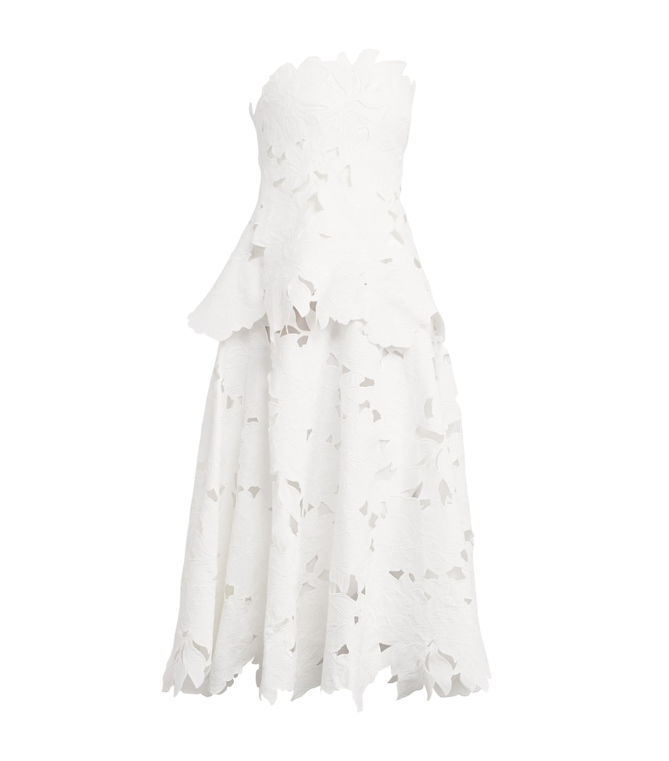 Embroidered Floral Strapless Midi Dress
