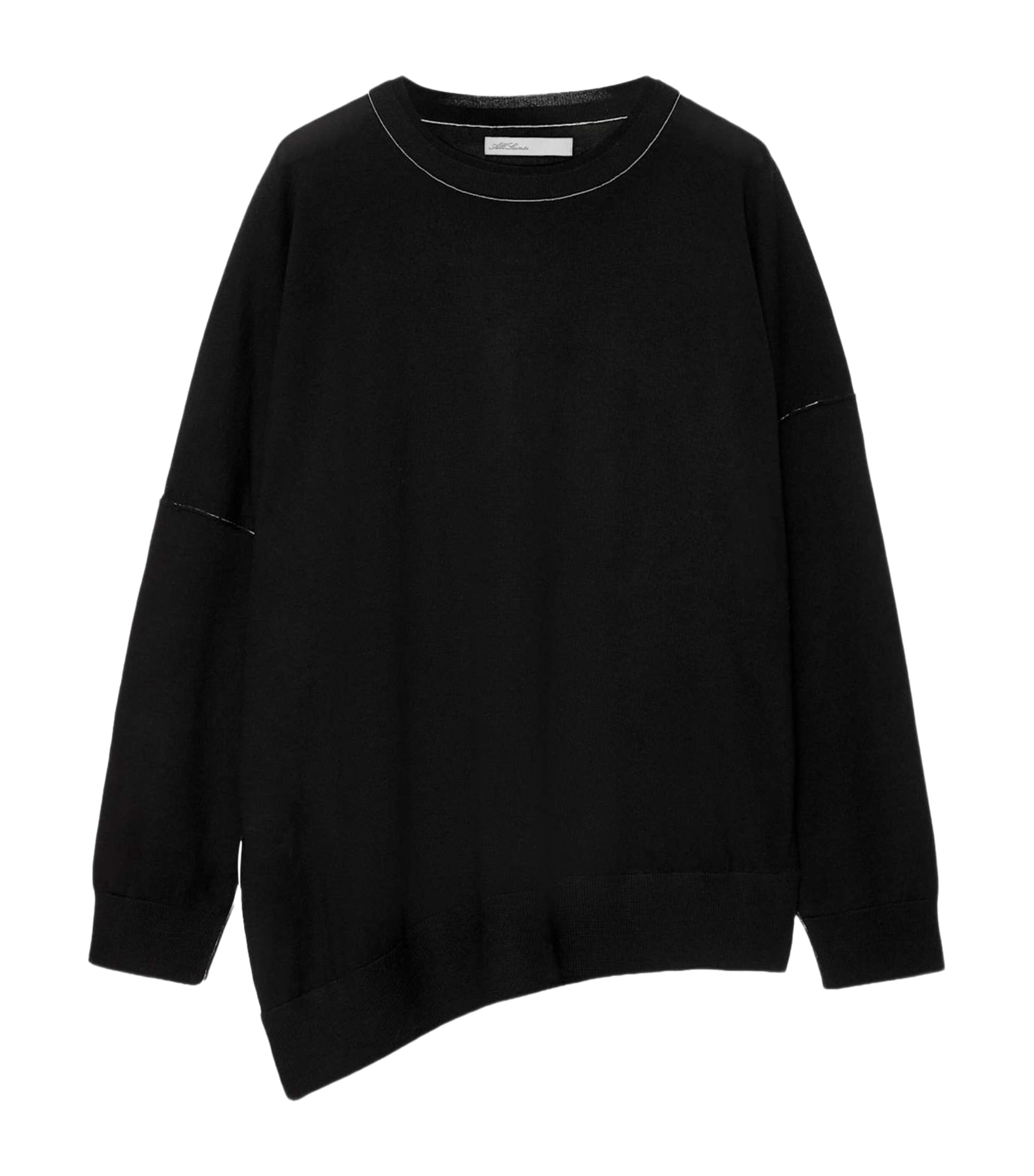 AllSaints Womens Merino Wool Asymmetric Martel Sweater Black