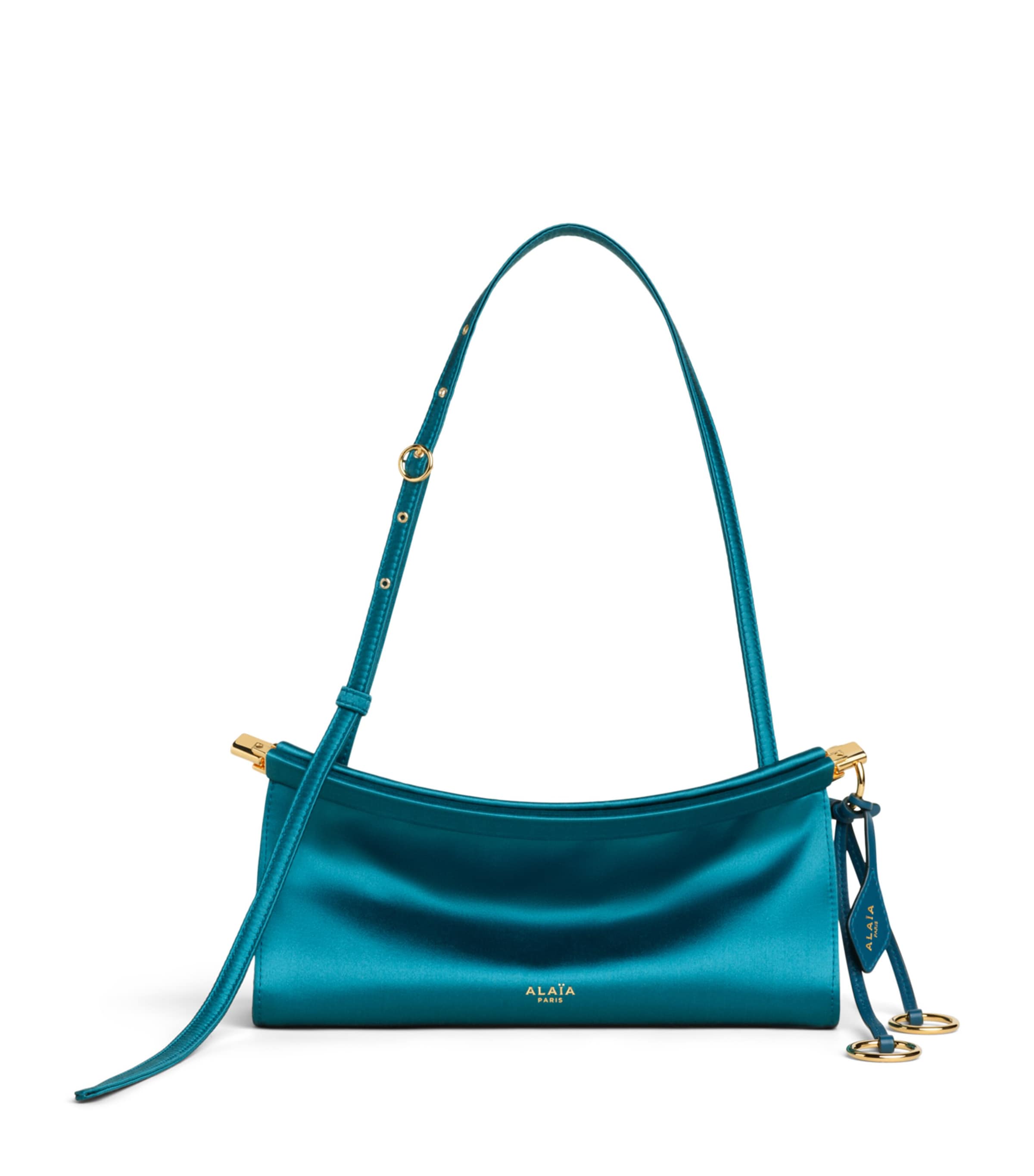 Alaïa Small Satin Le Click East West Shoulder Bag Emeraude