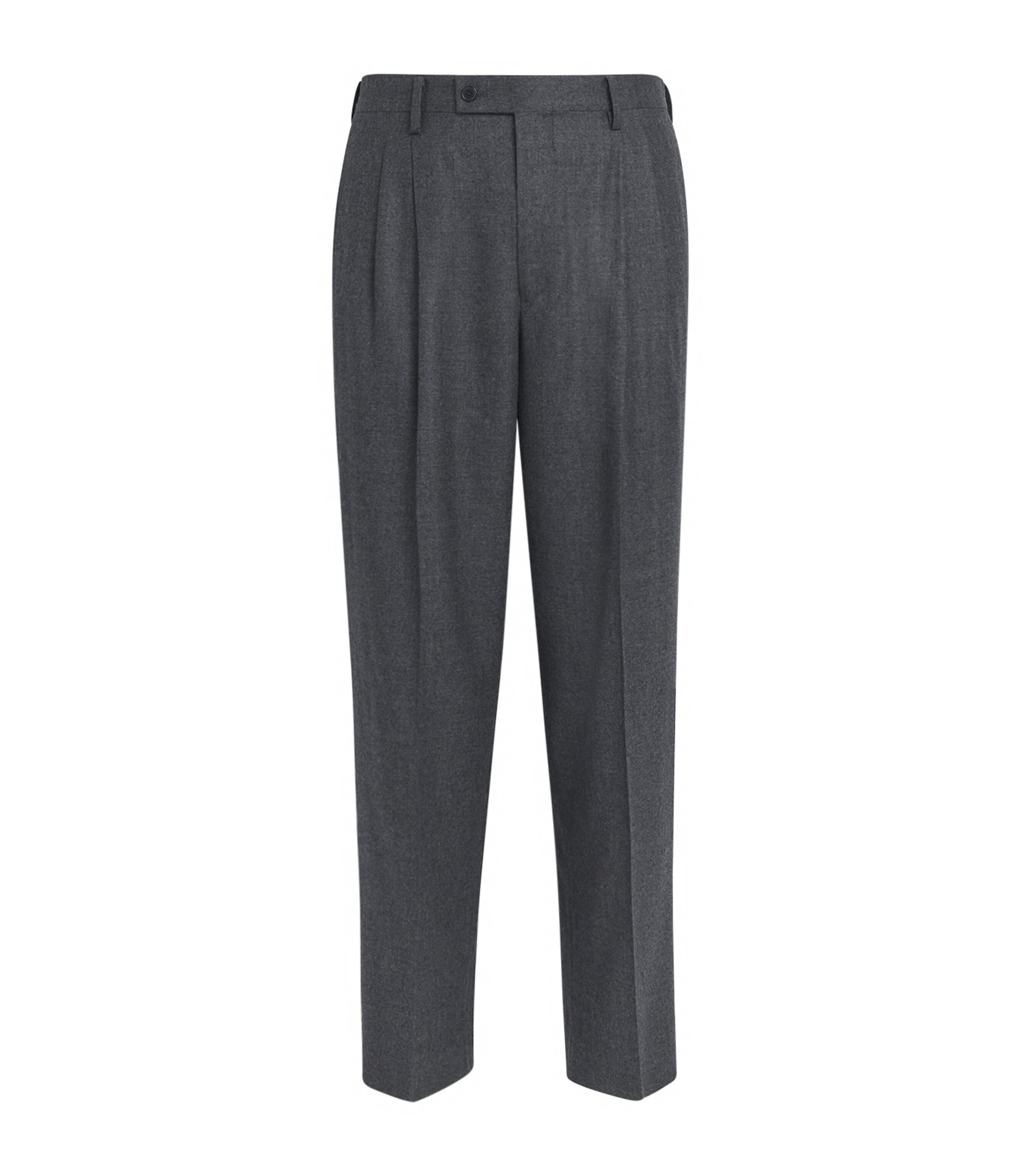 Auralee Mens Wool Pleated Wide-Leg Trousers Top Charcoal