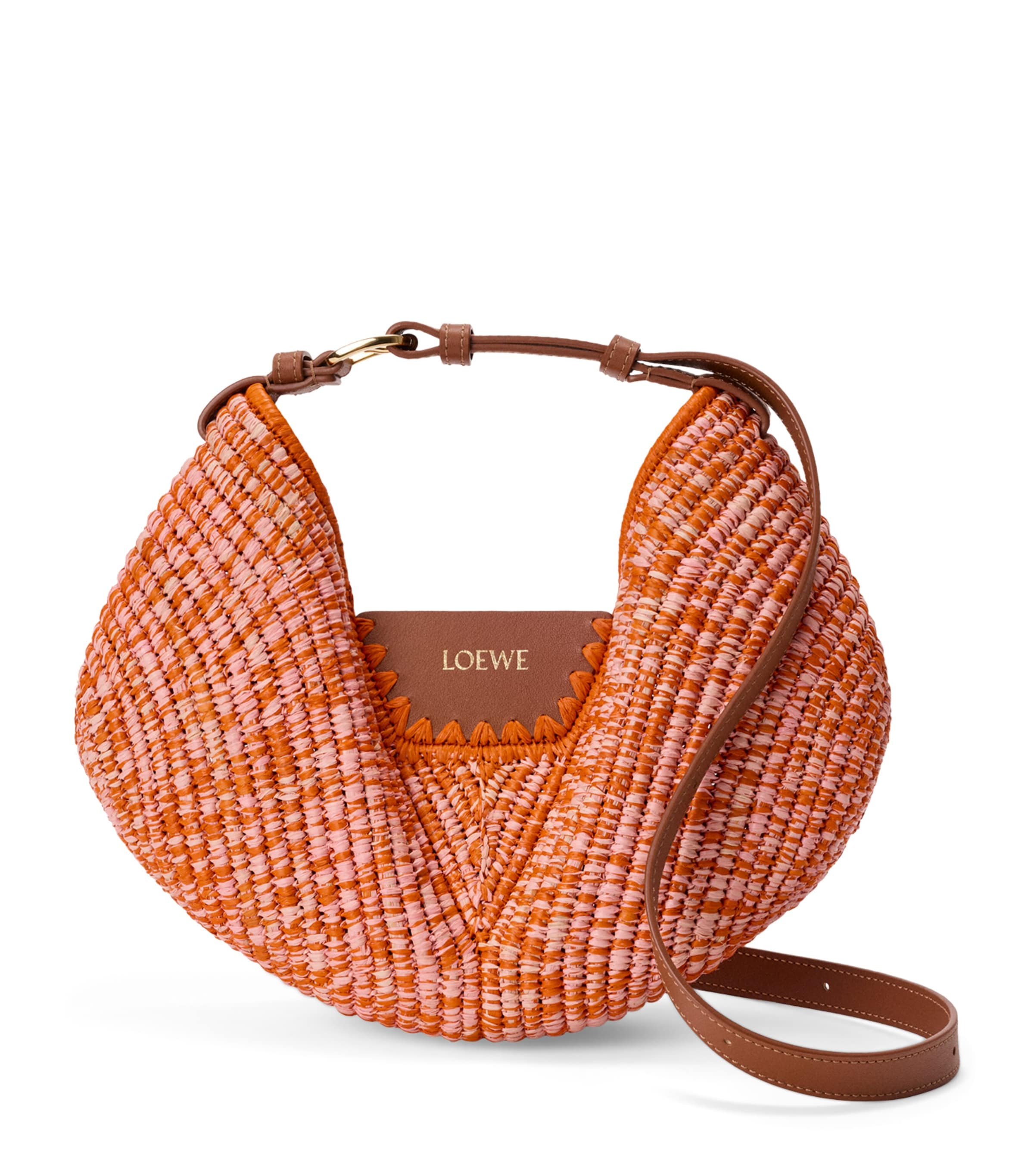LOEWE x Paula's Ibiza Medium Raffia Swing Shoulder Bag Bright Orange/pink