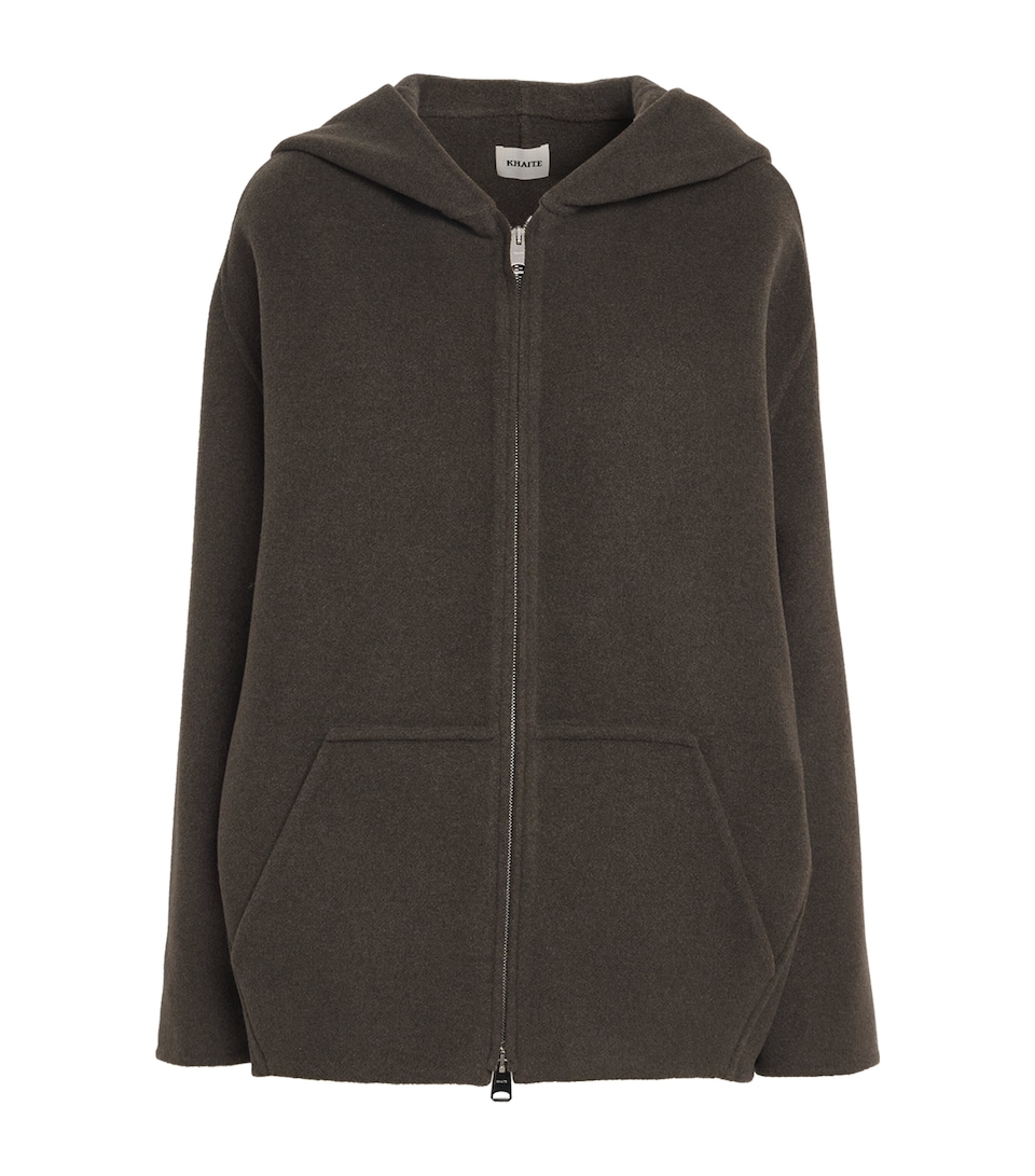 Khaite Womens Virgin Wool Zip-Up Hoodie Army