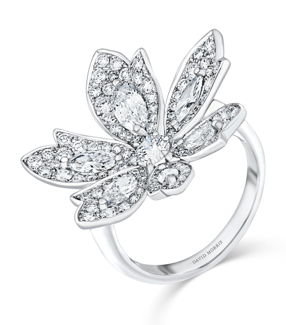 White Gold and Diamond Palm Flower Ring