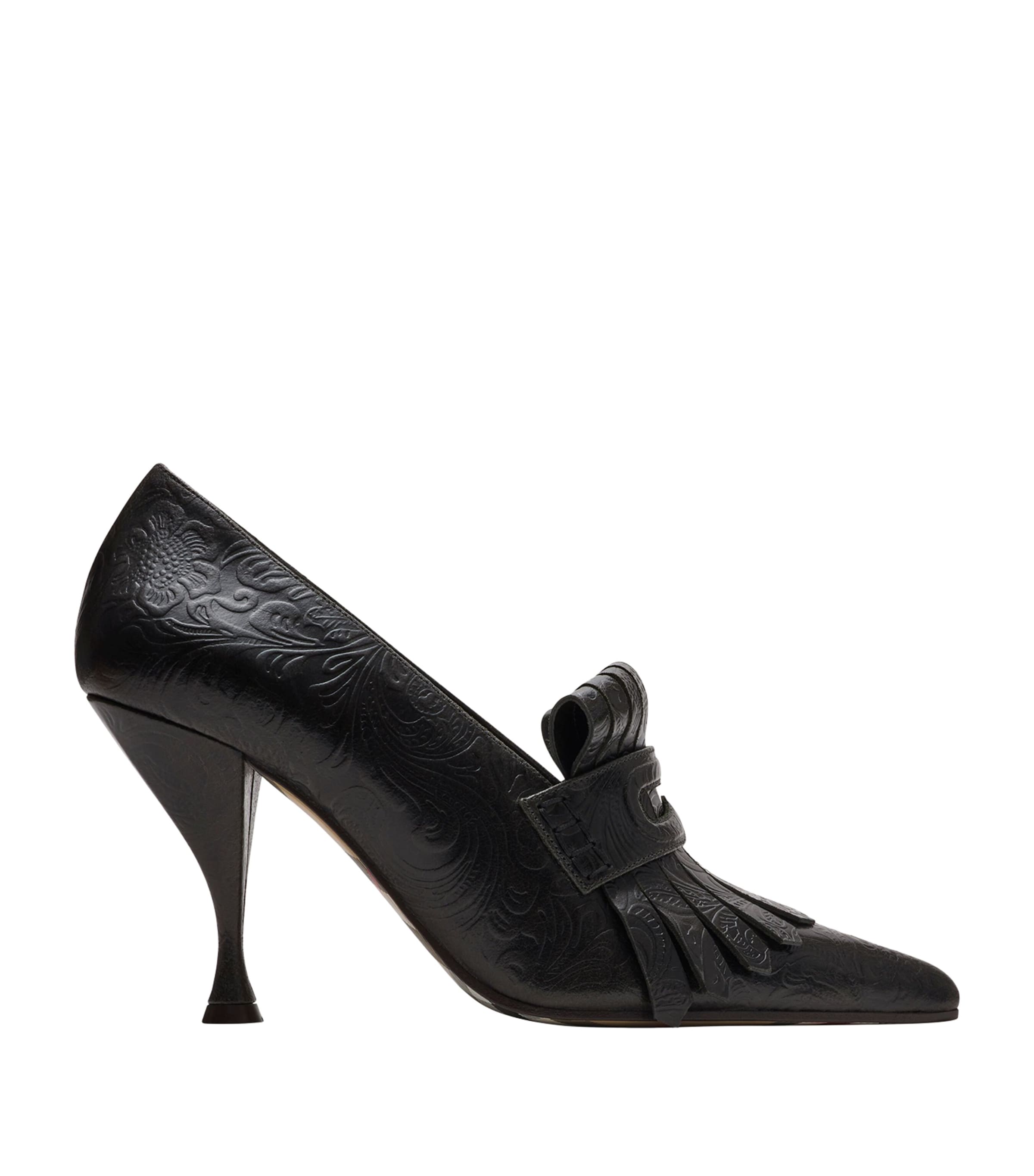 Leather Cameo Fringe Pumps 90