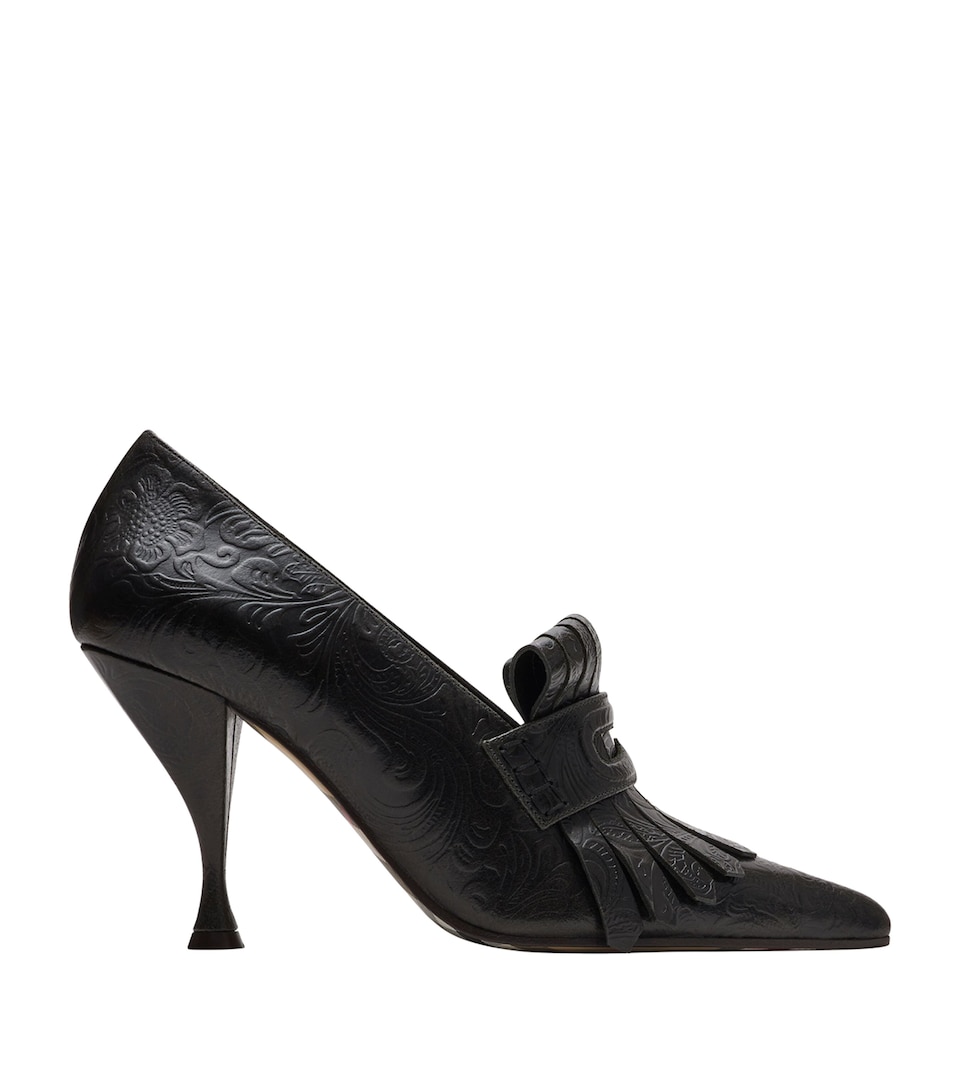 Leather Cameo Fringe Pumps 90