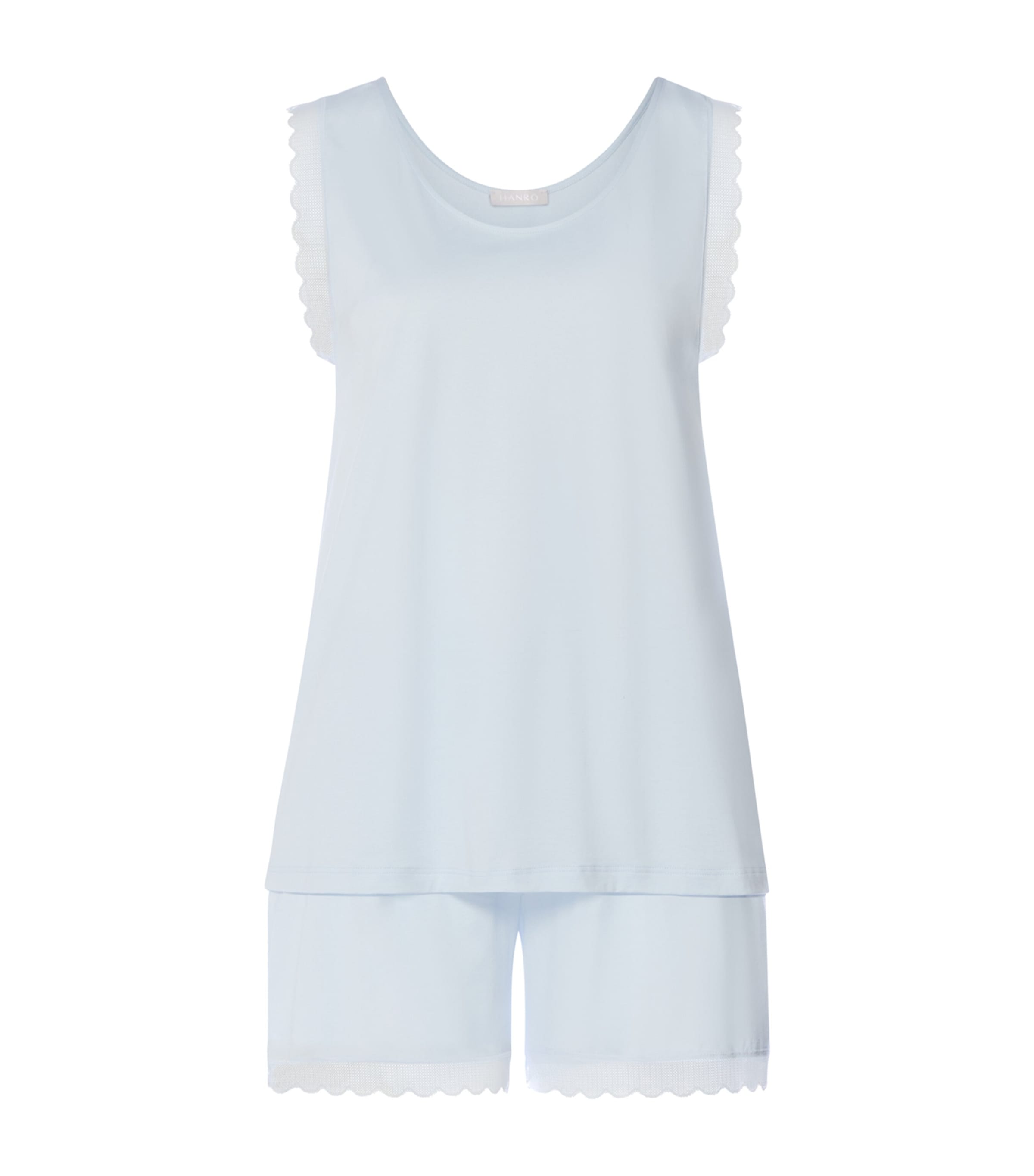 Hanro Womens Cotton Sleeveless Short Inaya Pyjama Set Watery Blue