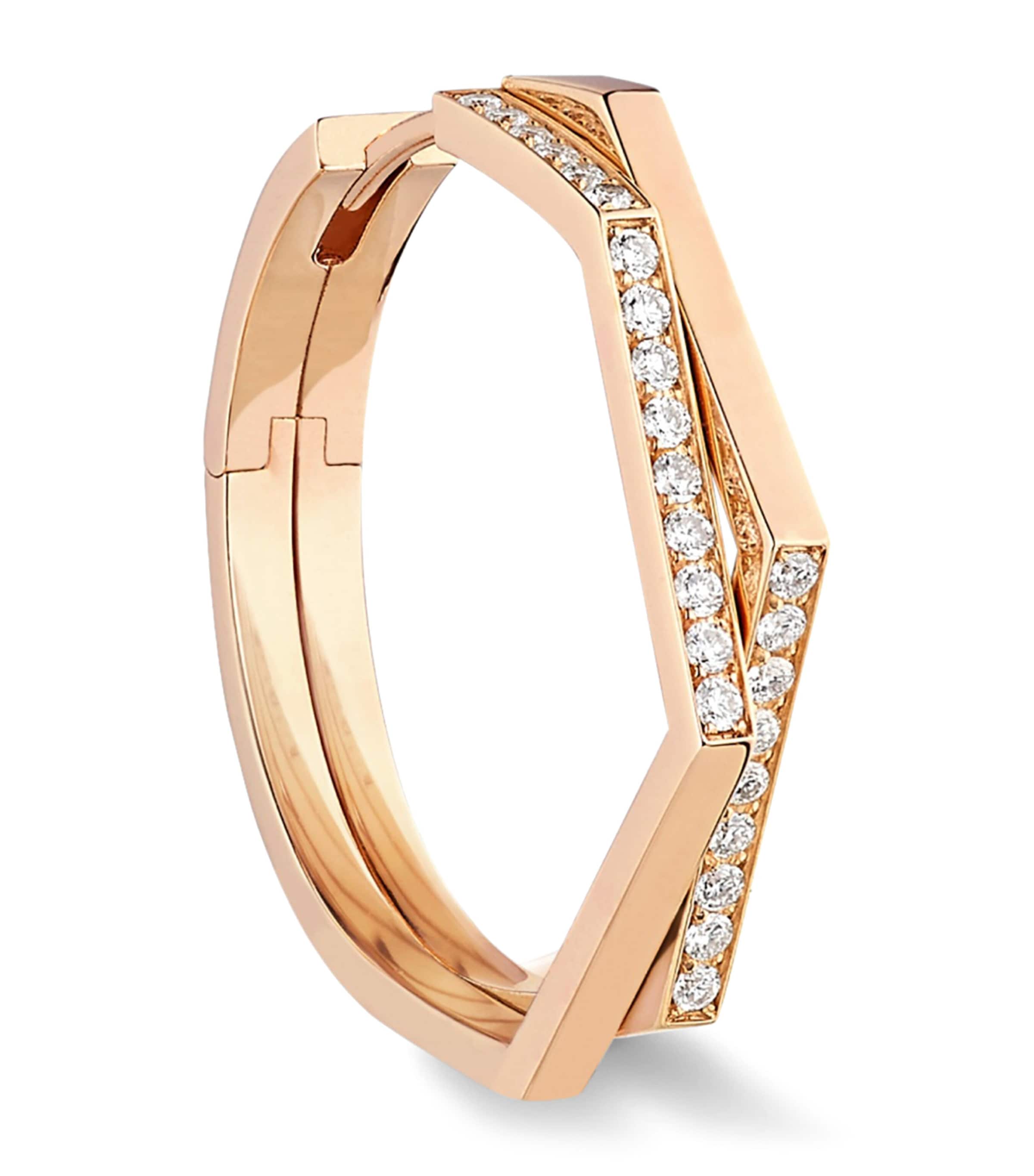 Repossi Rose Gold and Diamond Antifer Hoop Earrings Pink Gold