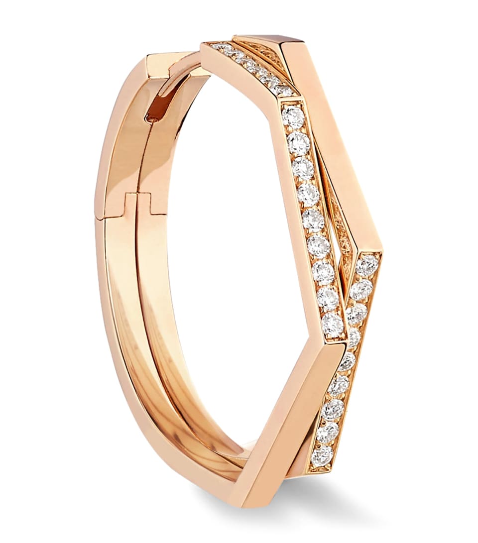 Repossi Rose Gold and Diamond Antifer Hoop Earrings Pink Gold