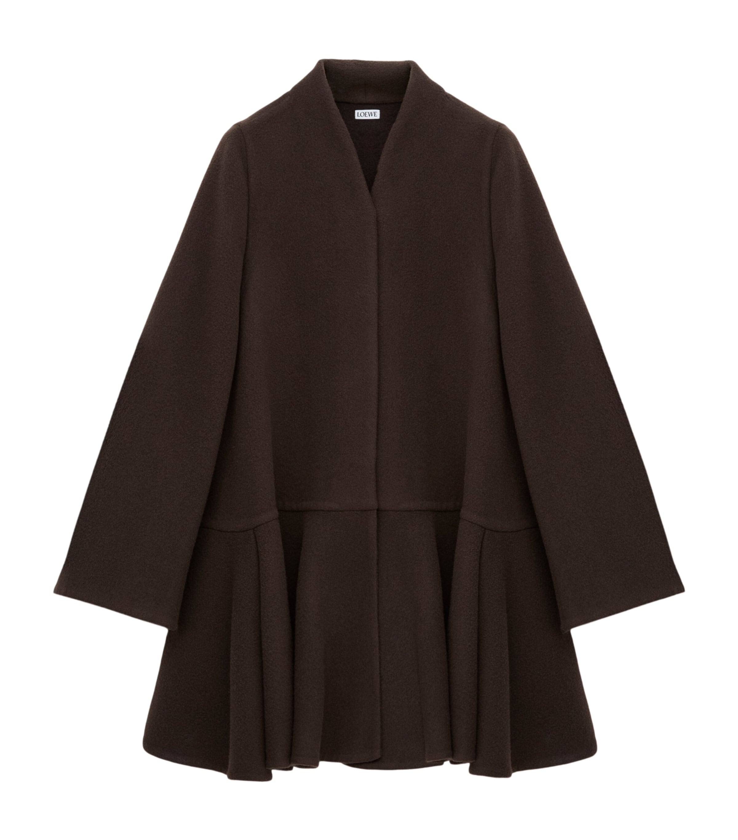 LOEWE Womens Wool-Cashmere Peplum Coat Brown
