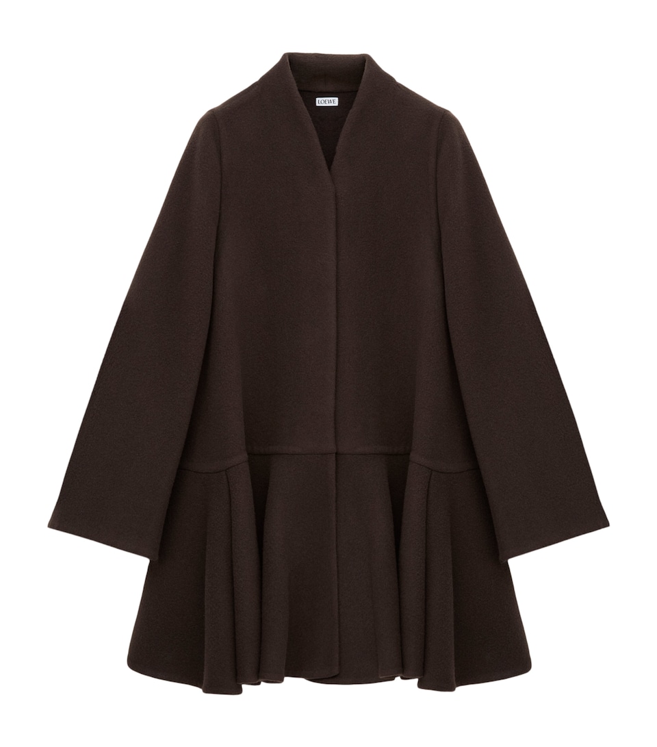 LOEWE Womens Wool-Cashmere Peplum Coat Brown