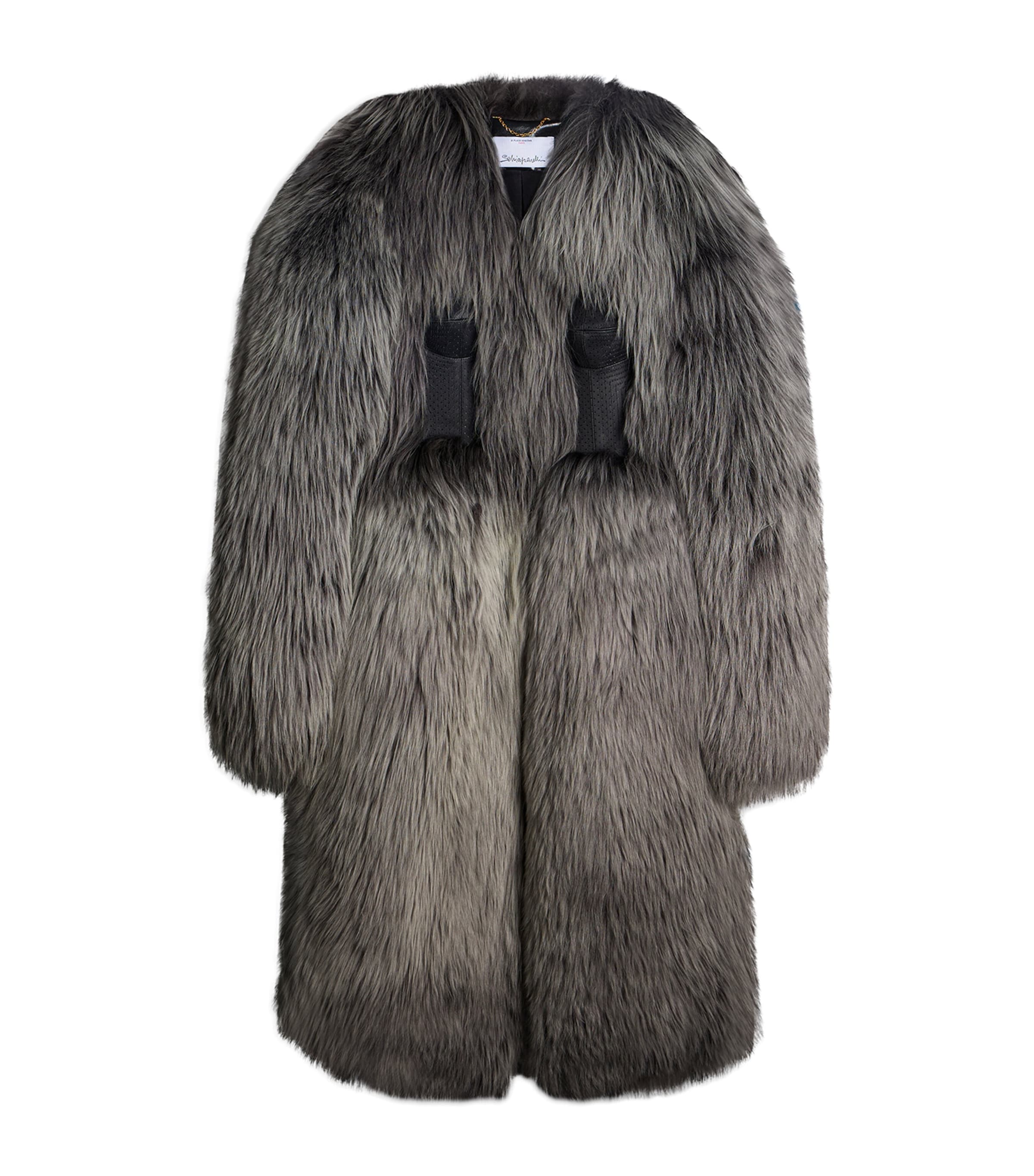 Schiaparelli Womens Shearling Corset Coat Dark Grey