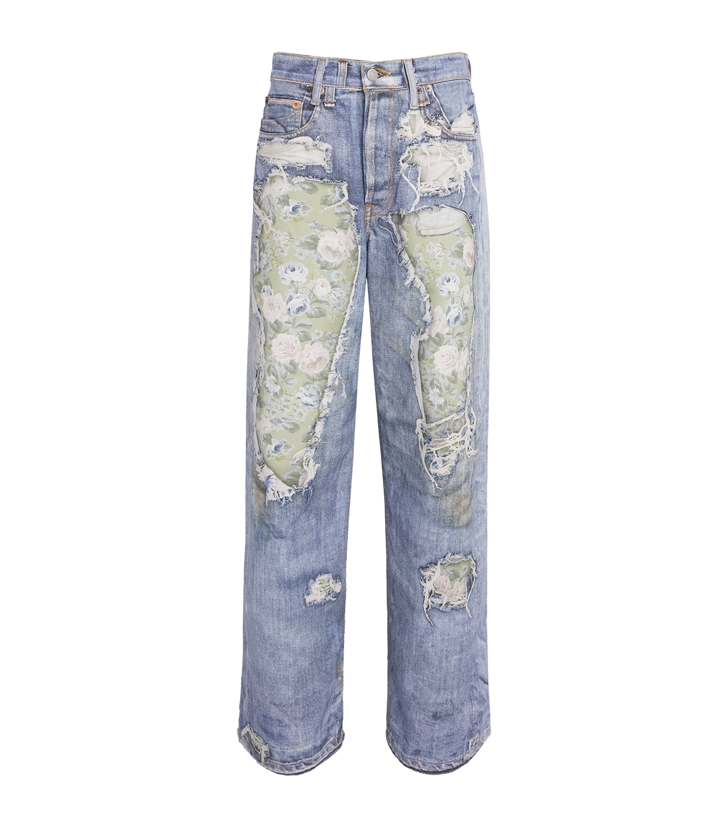 Acne Studios Womens Trompe-l'Oeil Wide-Leg Jeans Blue/green