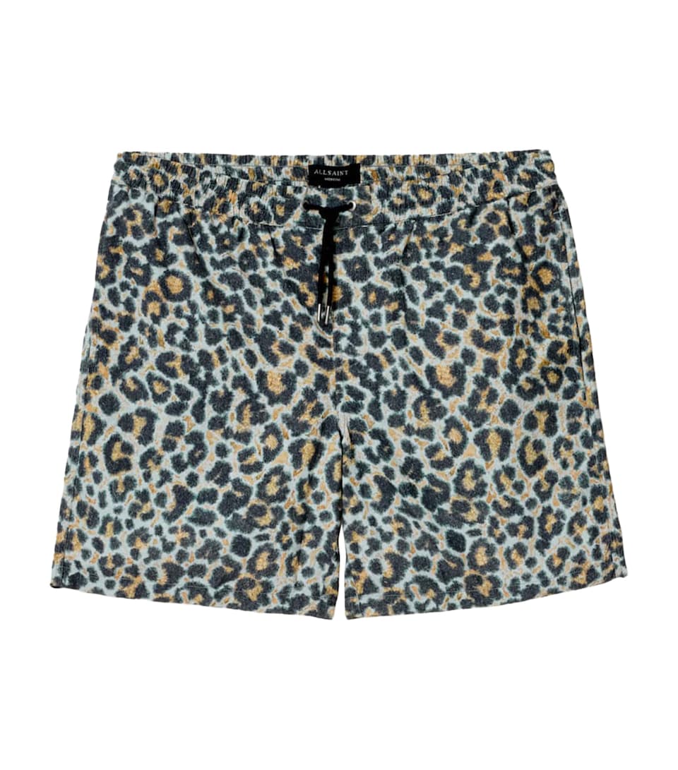 AllSaints Mens Leopard Print Silesia Swim Shorts Clouded Grey
