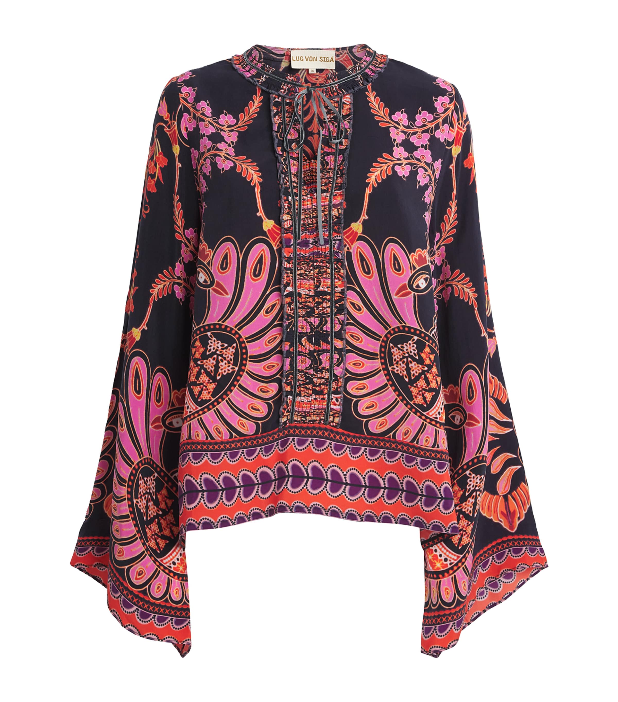 LUG VON SIGA Womens Printed Tess Blouse Black Pink Mlticolor