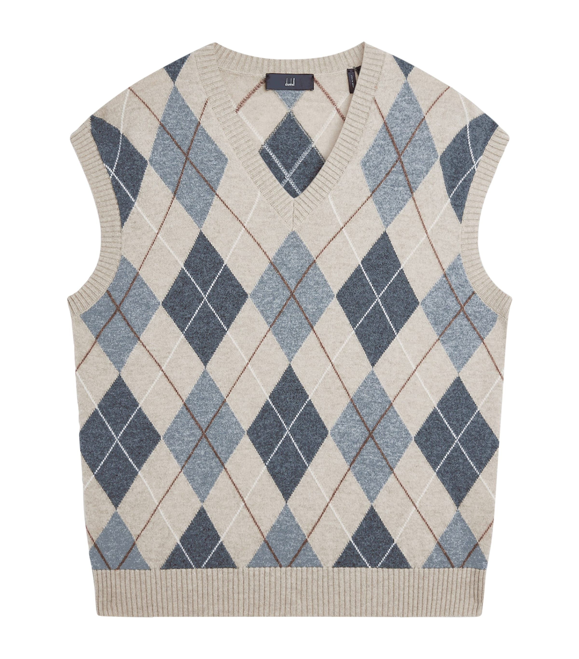 Dunhill Mens Cashmere Argyle Sweater Vest Natural