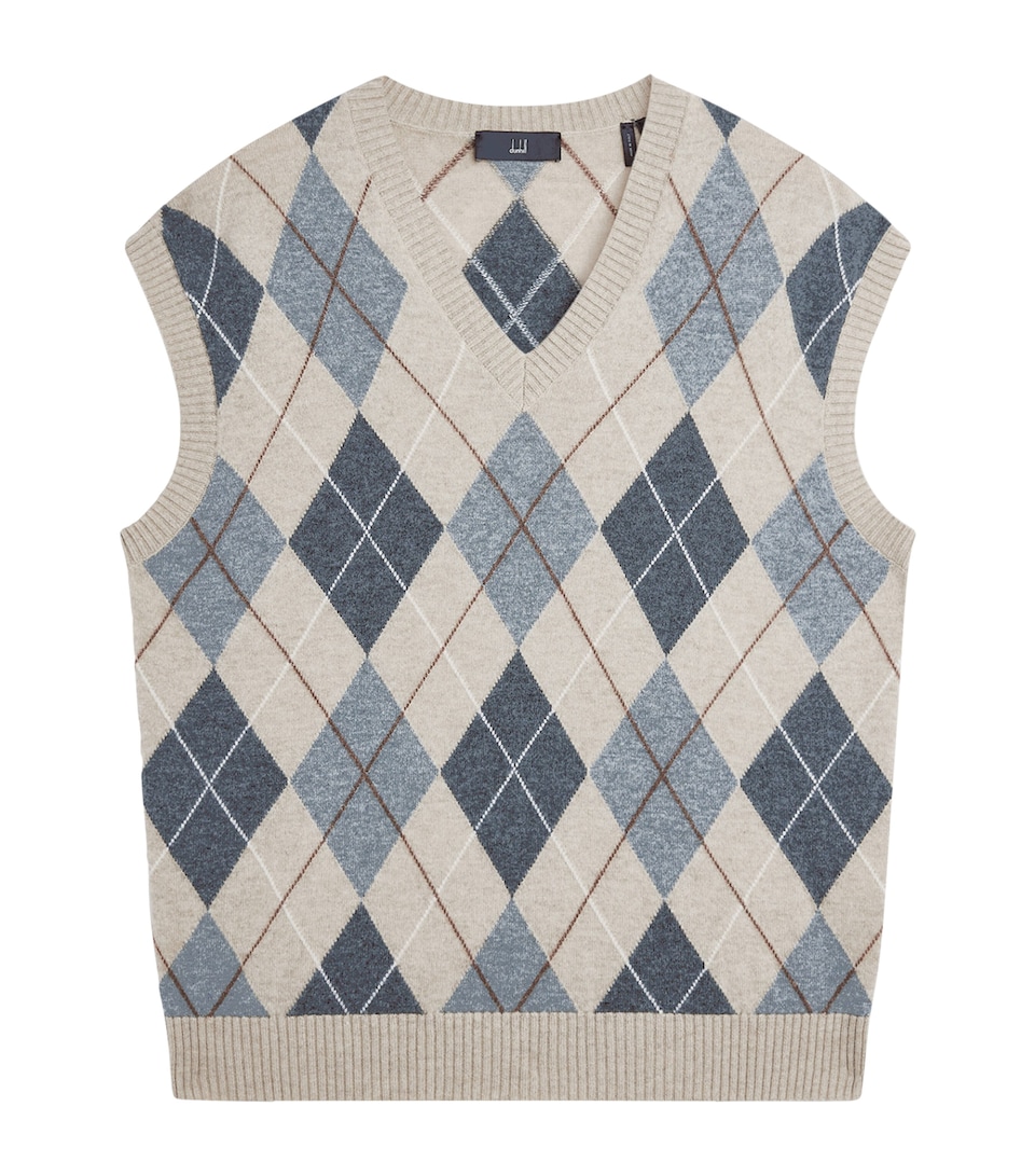 Dunhill Mens Cashmere Argyle Sweater Vest Natural