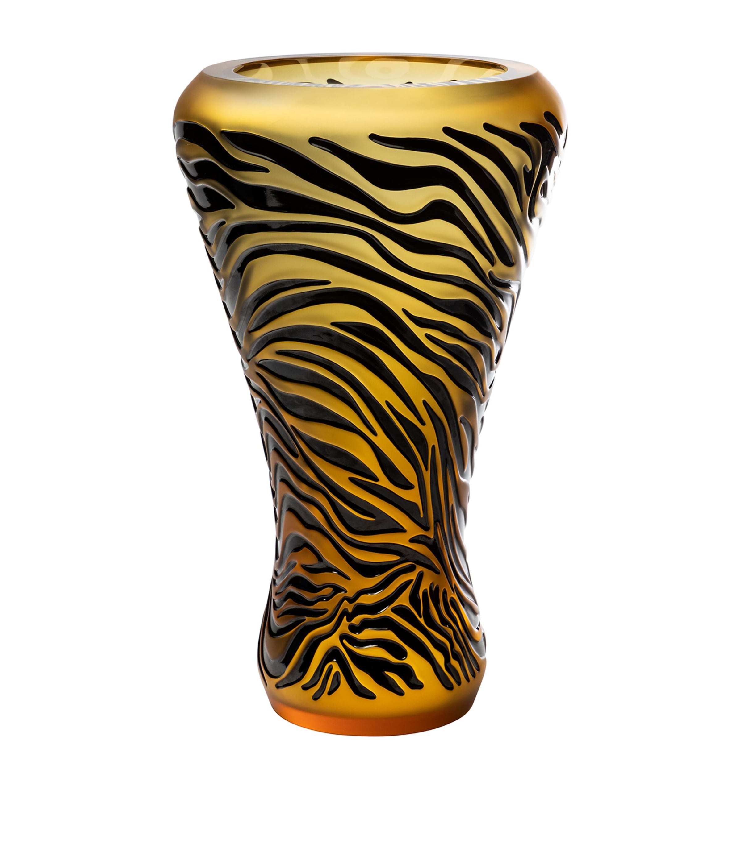 Lalique Crystal Tiger Vase (45cm) Ambre