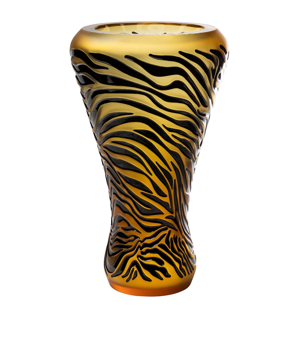 Lalique Crystal Tiger Vase (45cm) Ambre