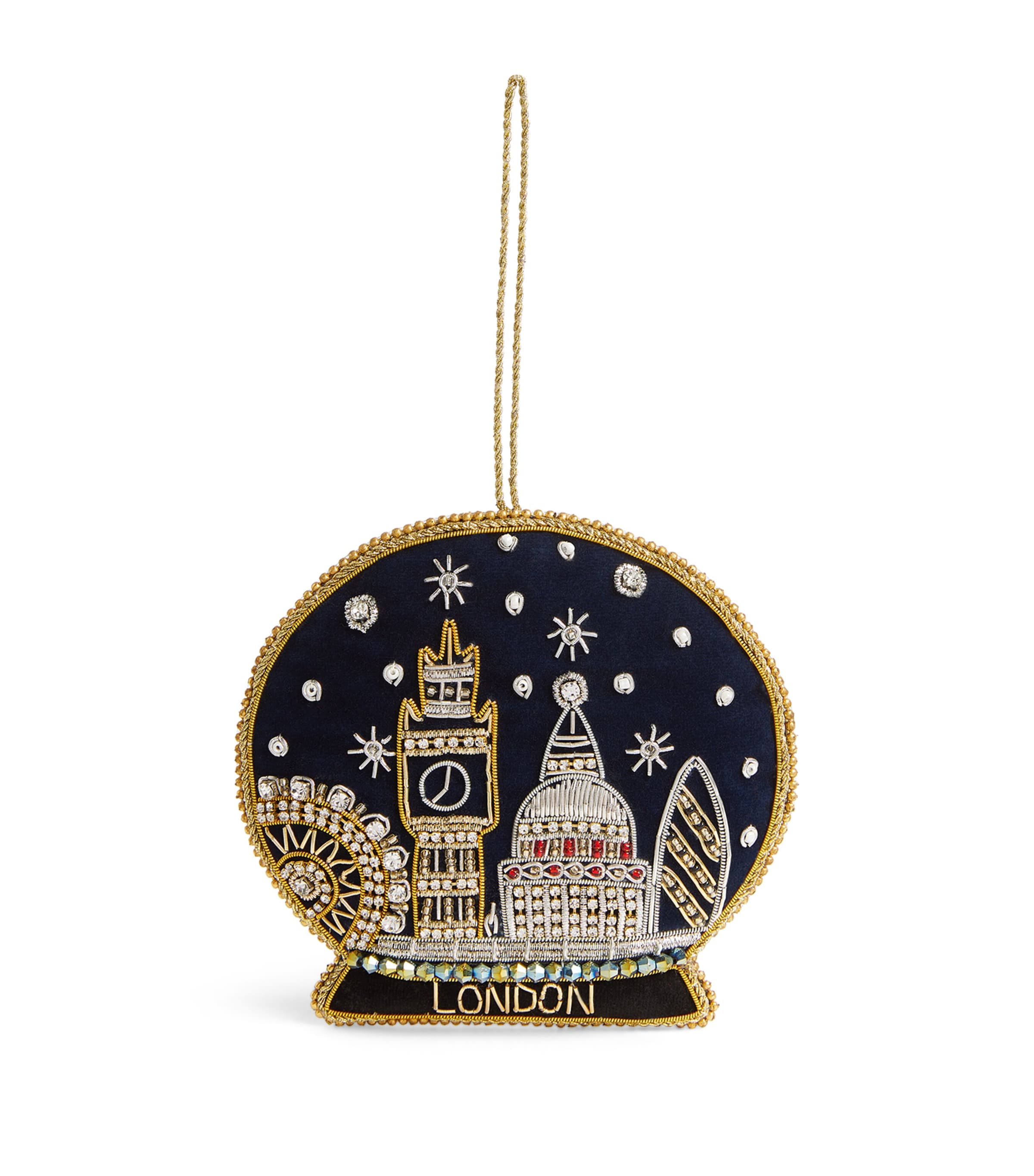 Tinker Tailor London Snowglobe Christmas Flat Tree Decoration Navy/gold