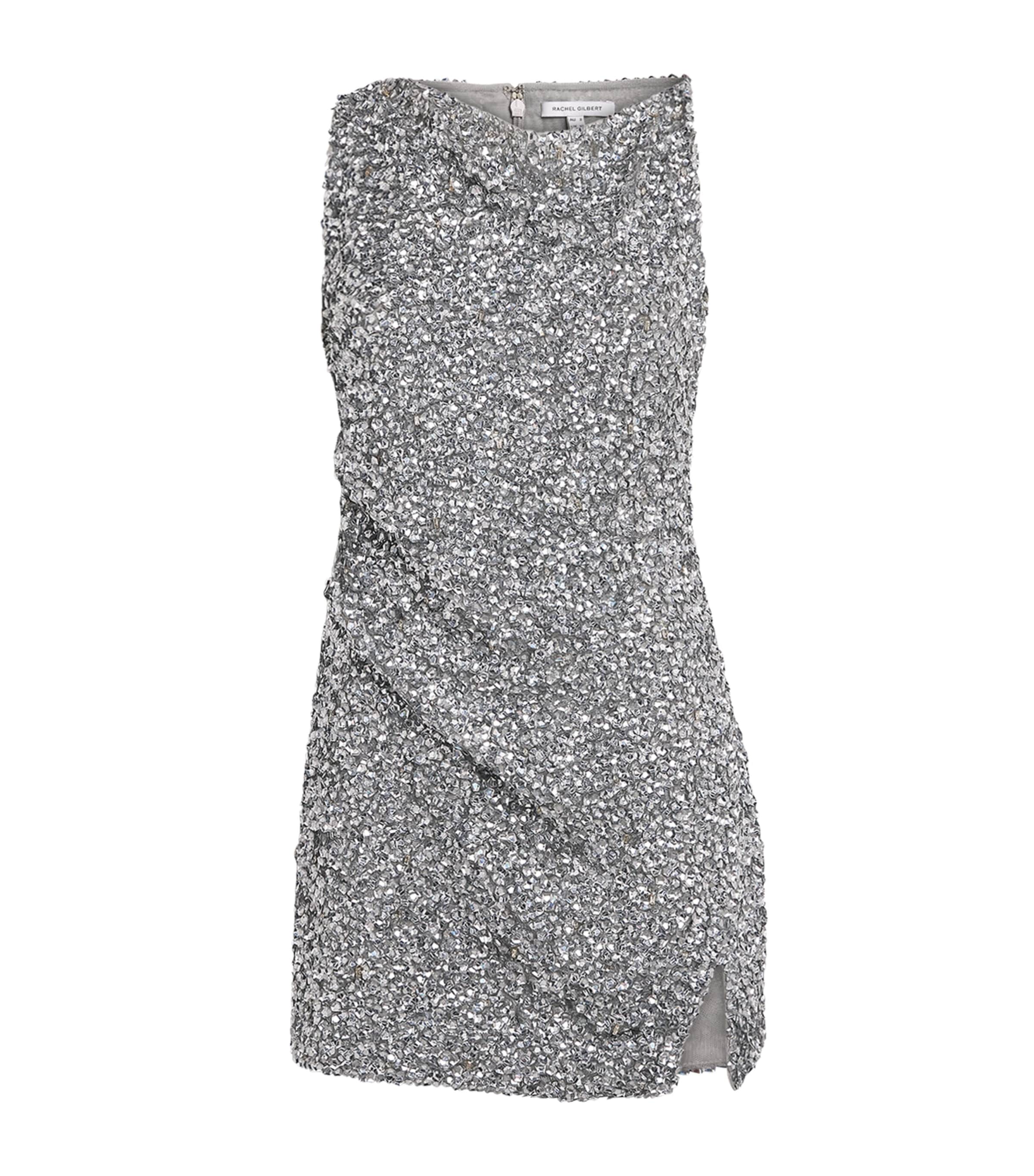 Rachel Gilbert Womens Embellished Zayn Mini Dress Silver