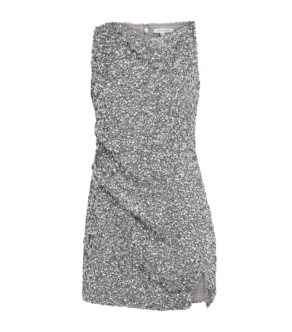 Rachel Gilbert Womens Embellished Zayn Mini Dress Silver