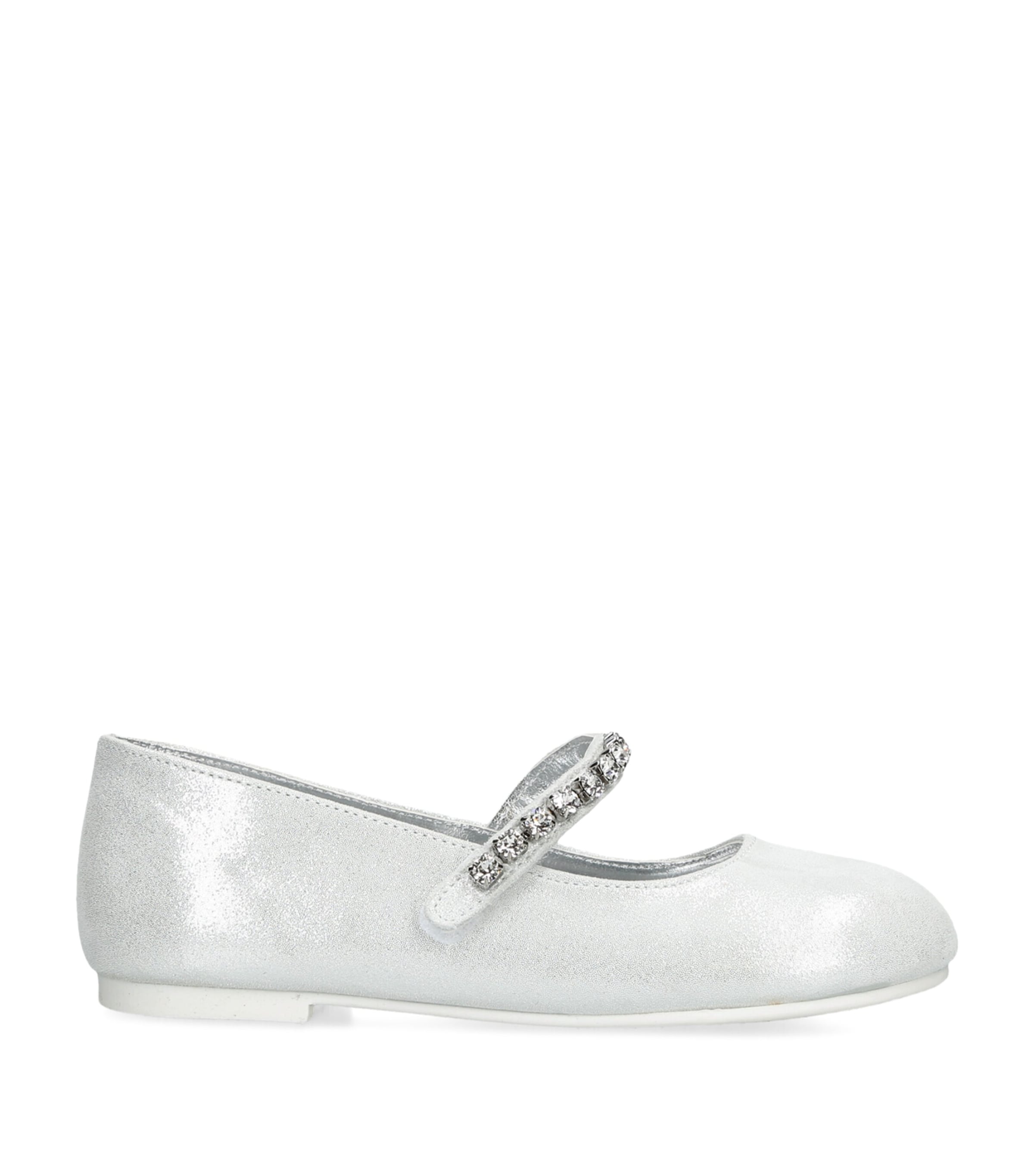 BabyWalker Leather Crystal-Strap Ballet Flats Silver