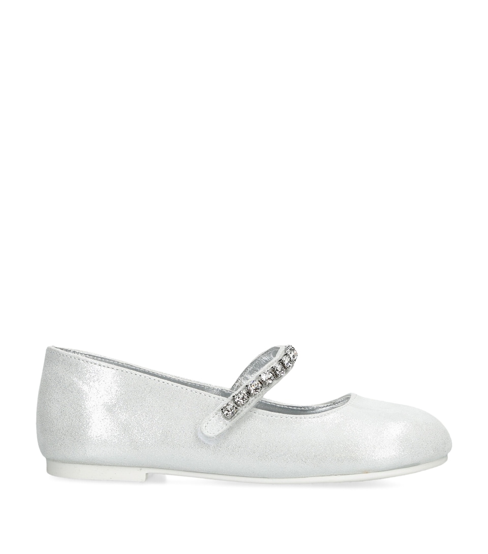 BabyWalker Leather Crystal-Strap Ballet Flats Silver