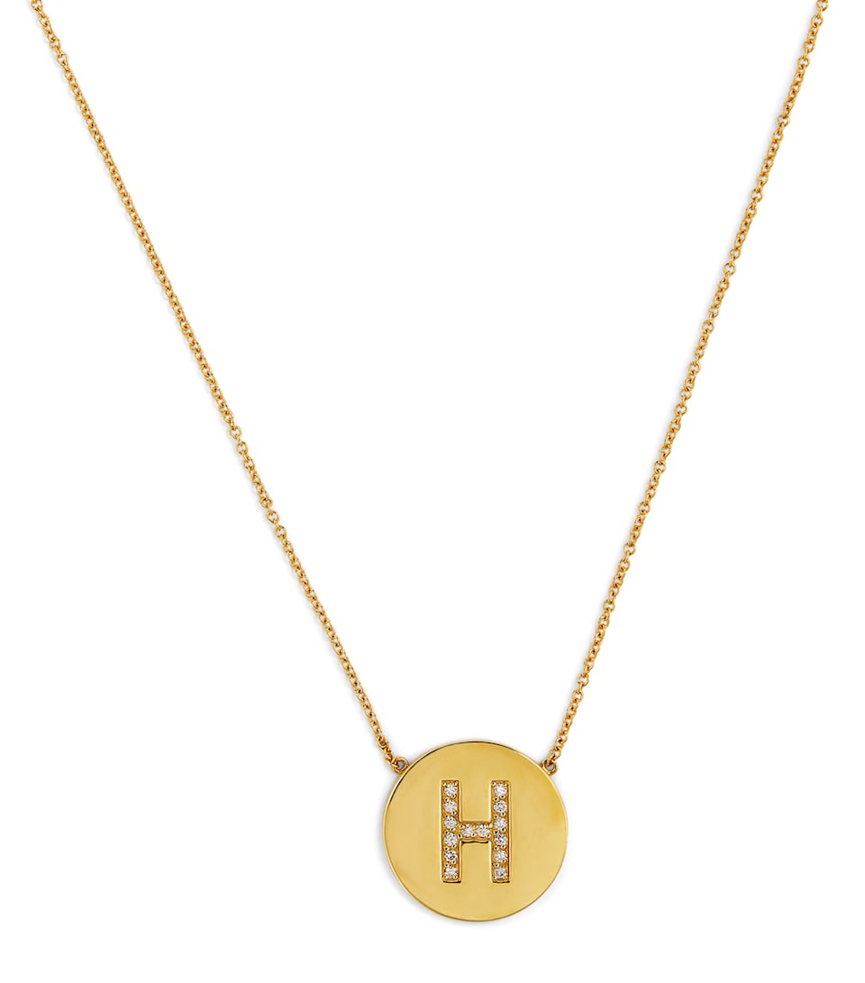 Yellow Gold and Diamond Letter Disc H Necklace